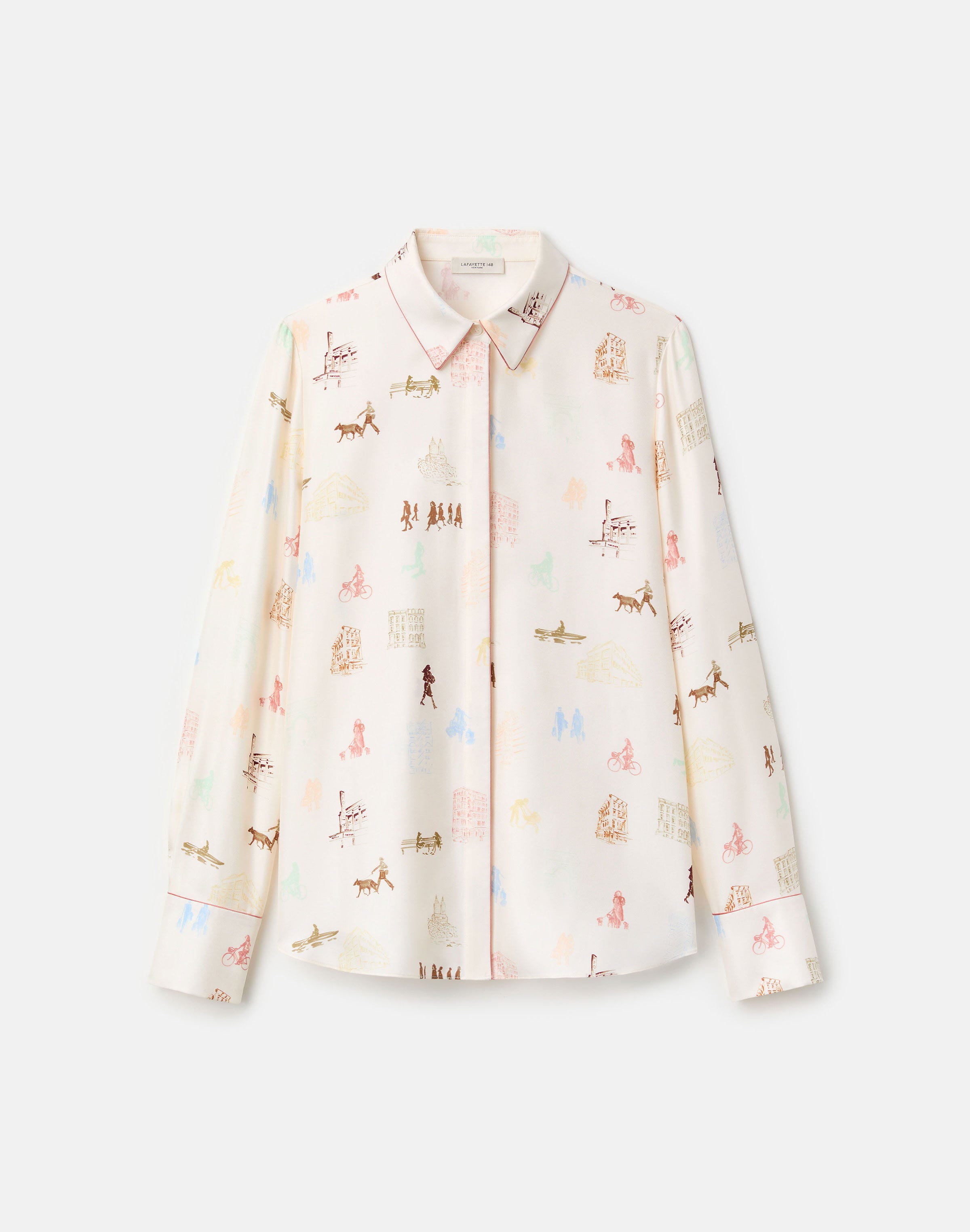Manhattan Print Silk Twill Button Blouse