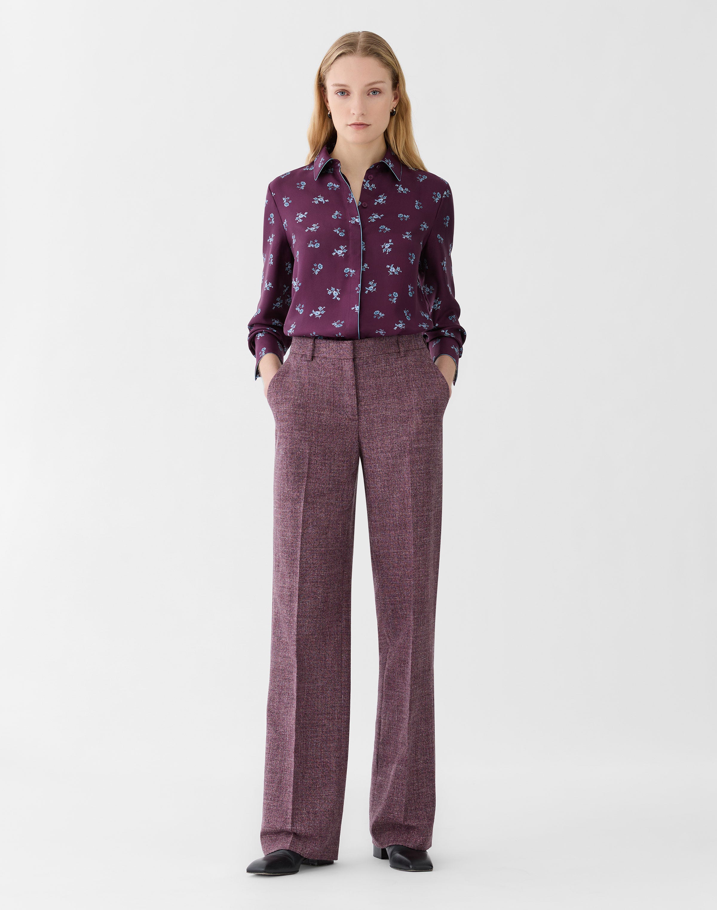 Petite Ditsy Floral Print Silk Twill Button Blouse