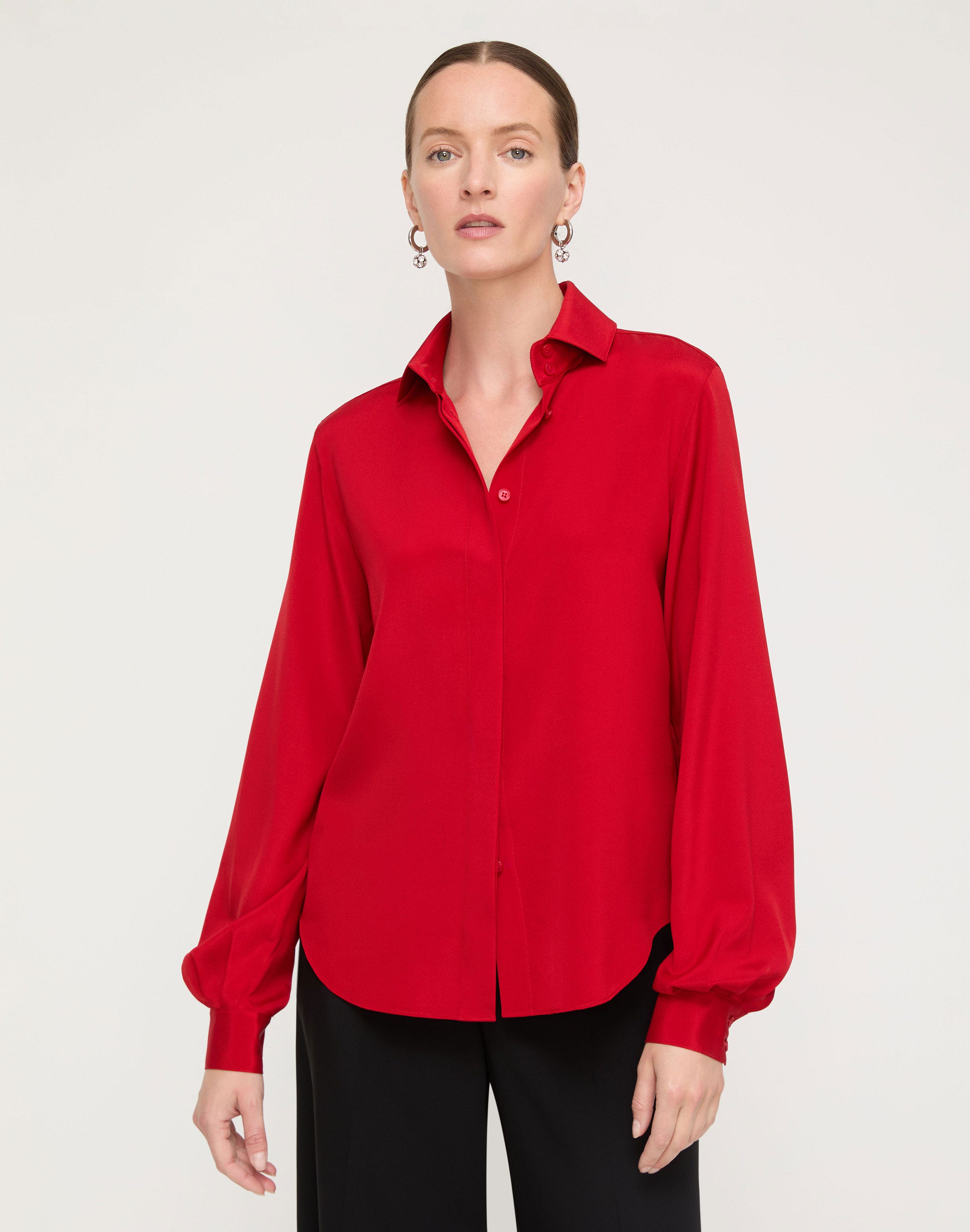 Petite Organic Silk Stretch Georgette Pleated Back Blouse