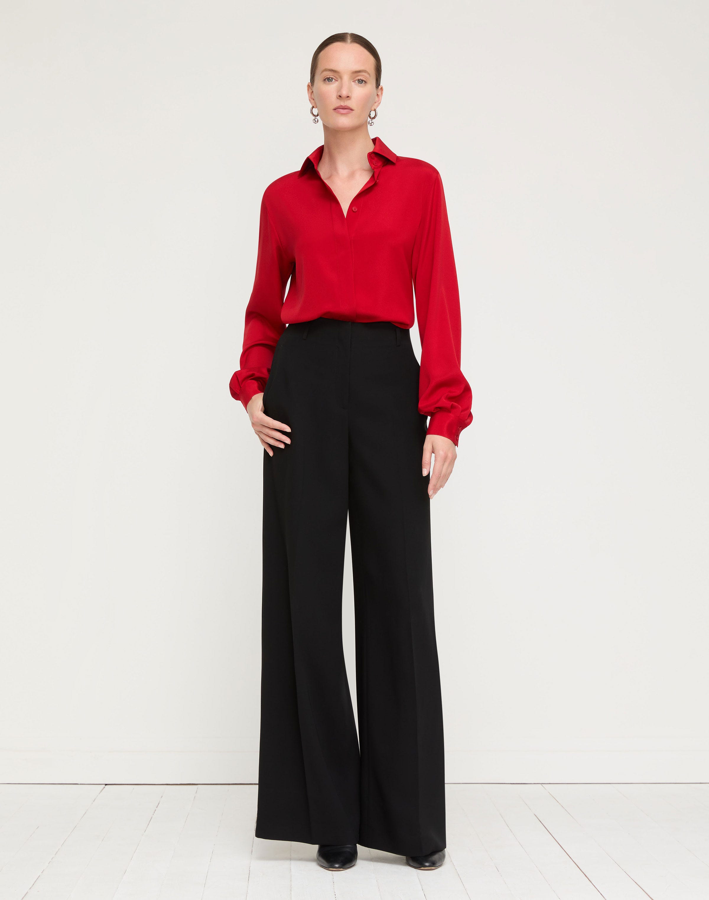 Petite Organic Silk Stretch Georgette Pleated Back Blouse