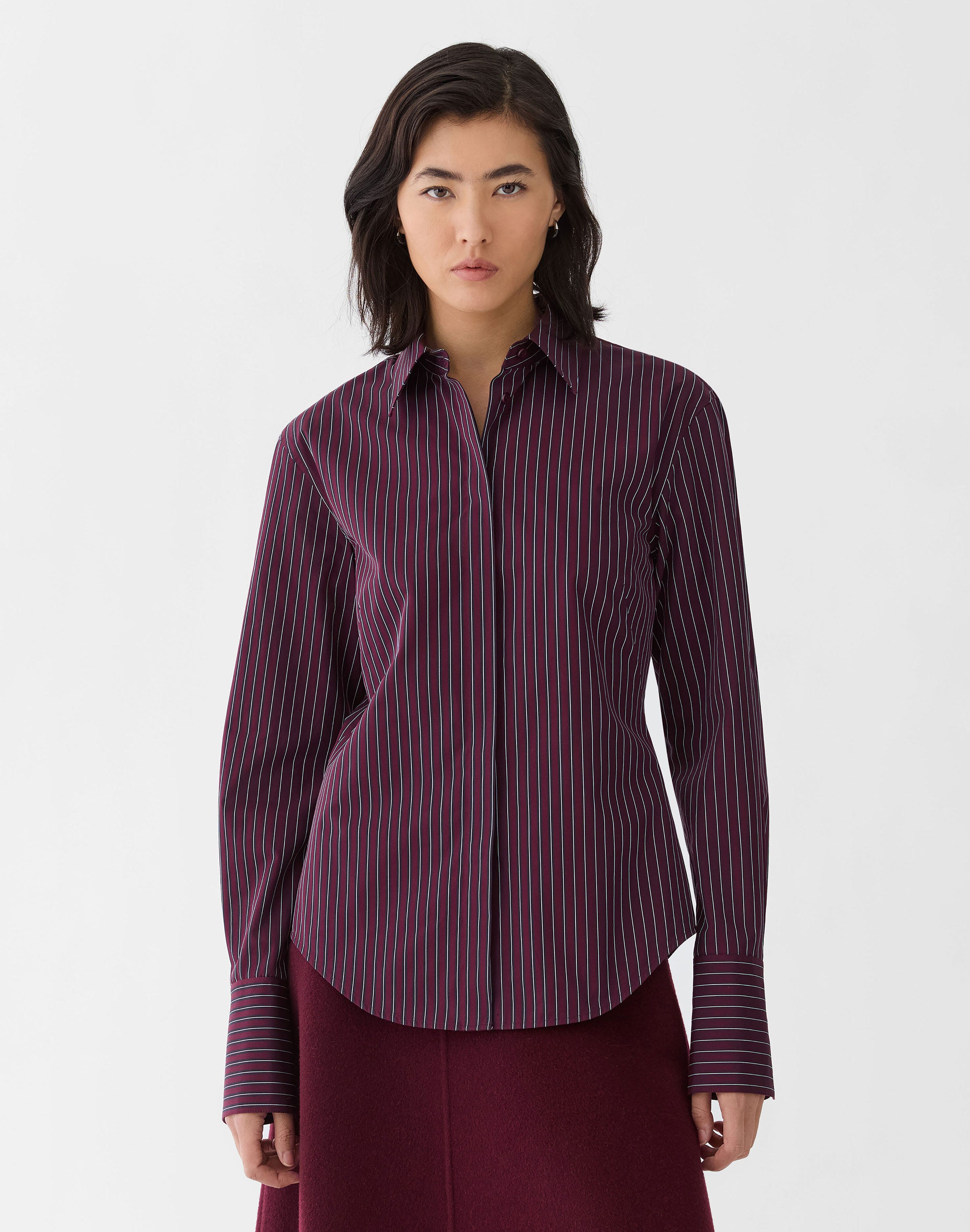 Petite Pinstripe Cotton Fitted Shirt