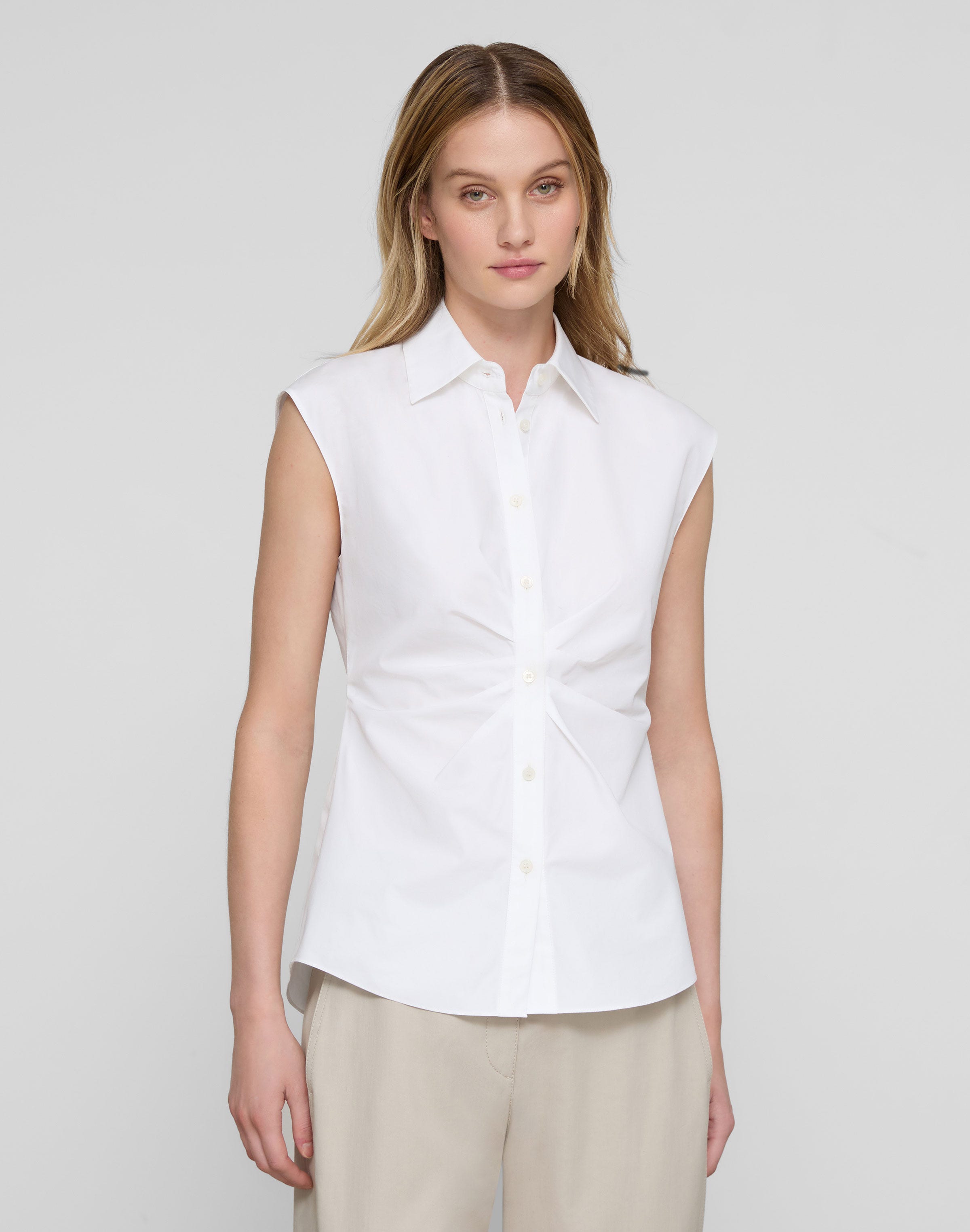 Petite Organic Cotton Poplin Pleated Waist Shirt