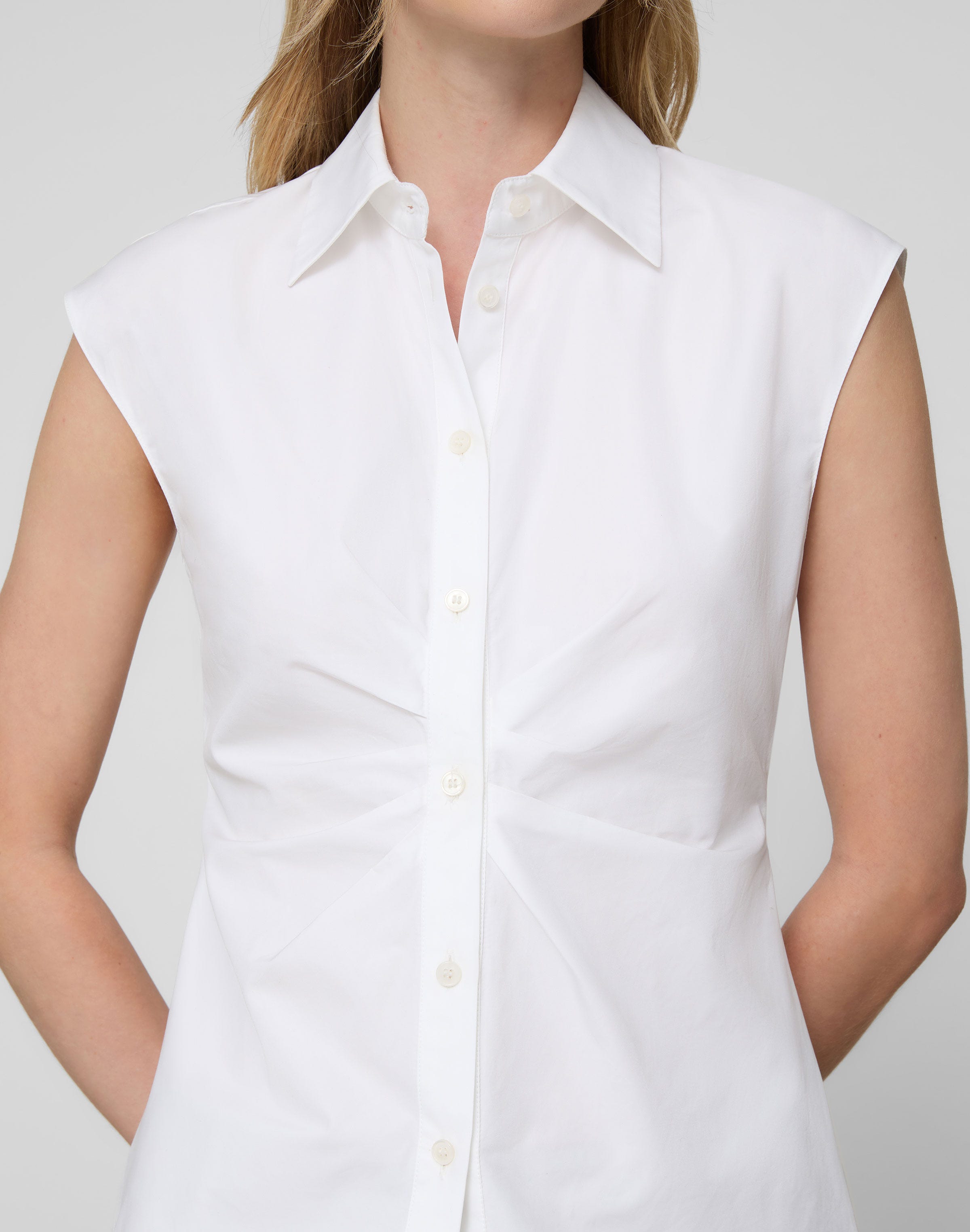 Petite Organic Cotton Poplin Pleated Waist Shirt