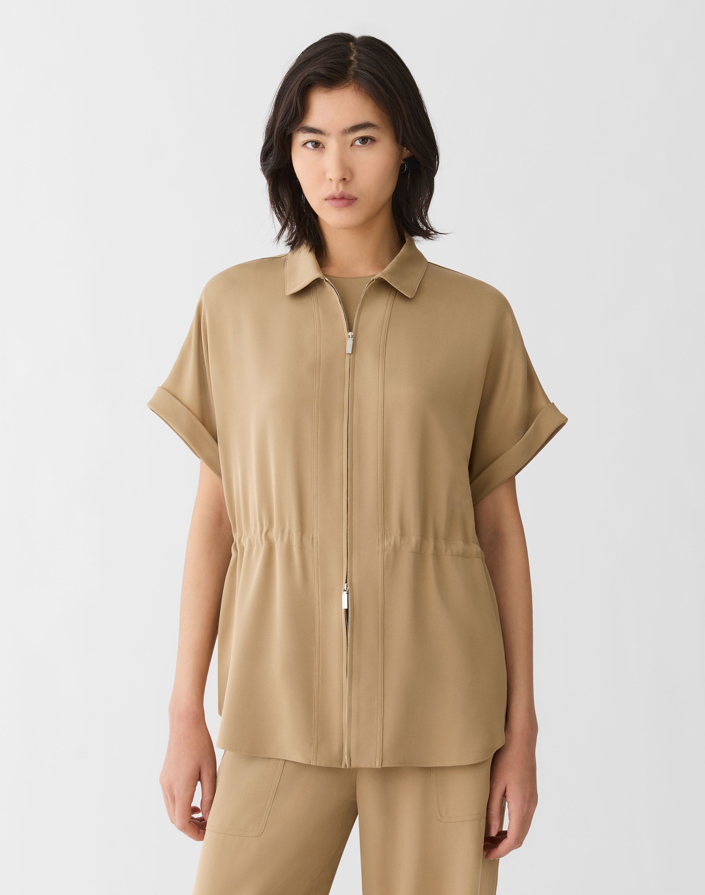 Organic Silk Stretch Georgette Zip Front Blouse