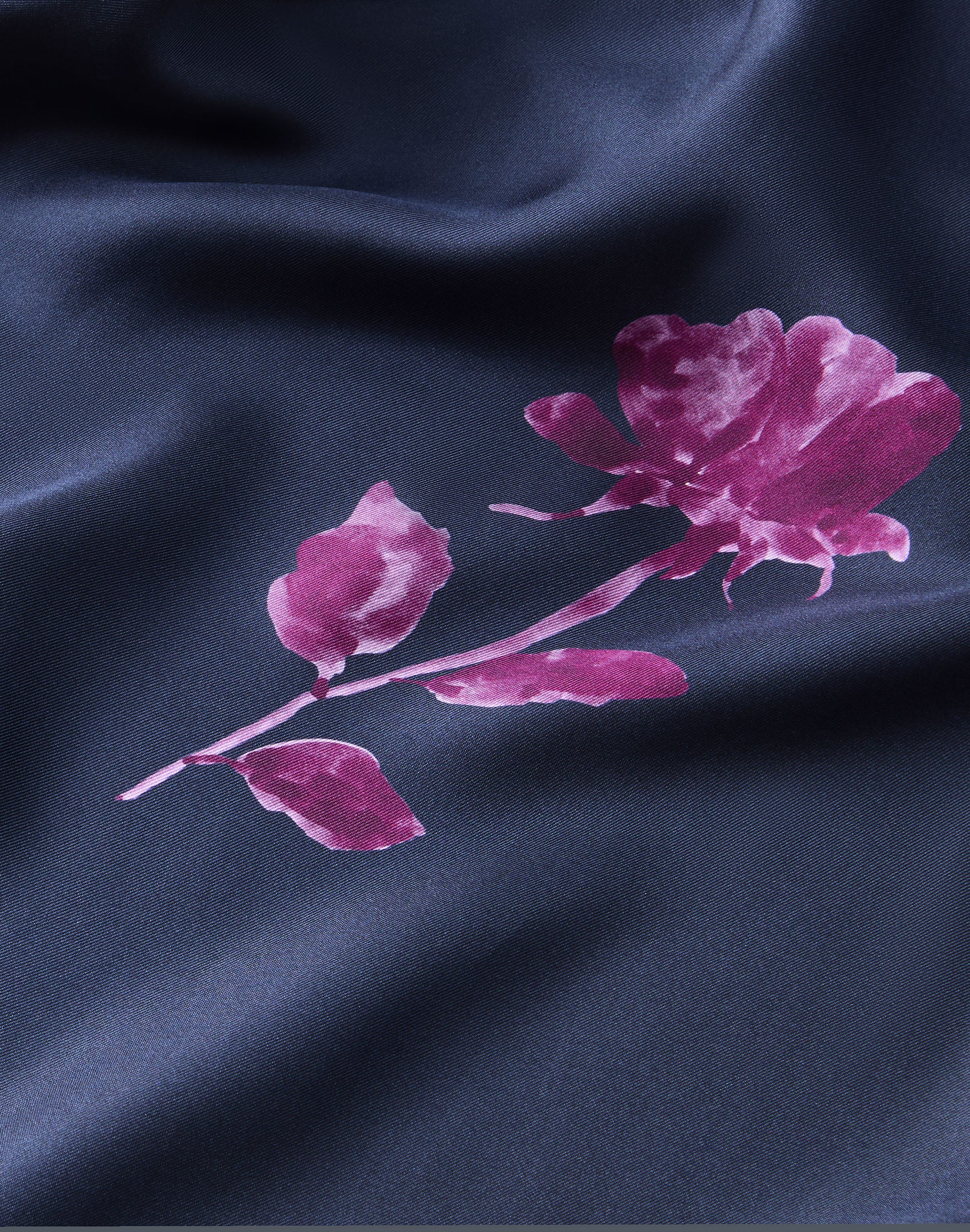 Rose Print Silk Twill French Cuff Blouse