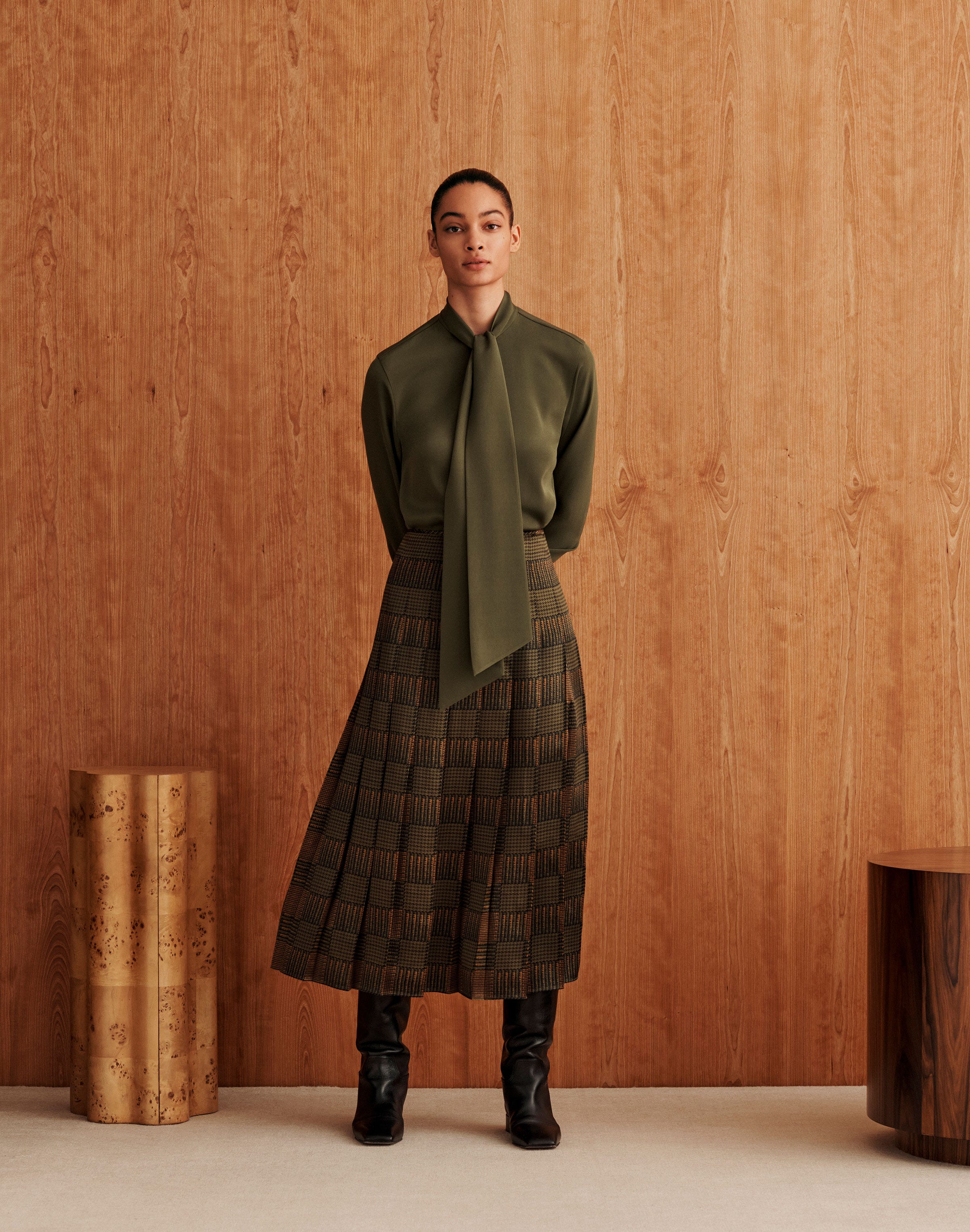 Silk Georgette Blouse and Glen Plaid Silk Skirt
