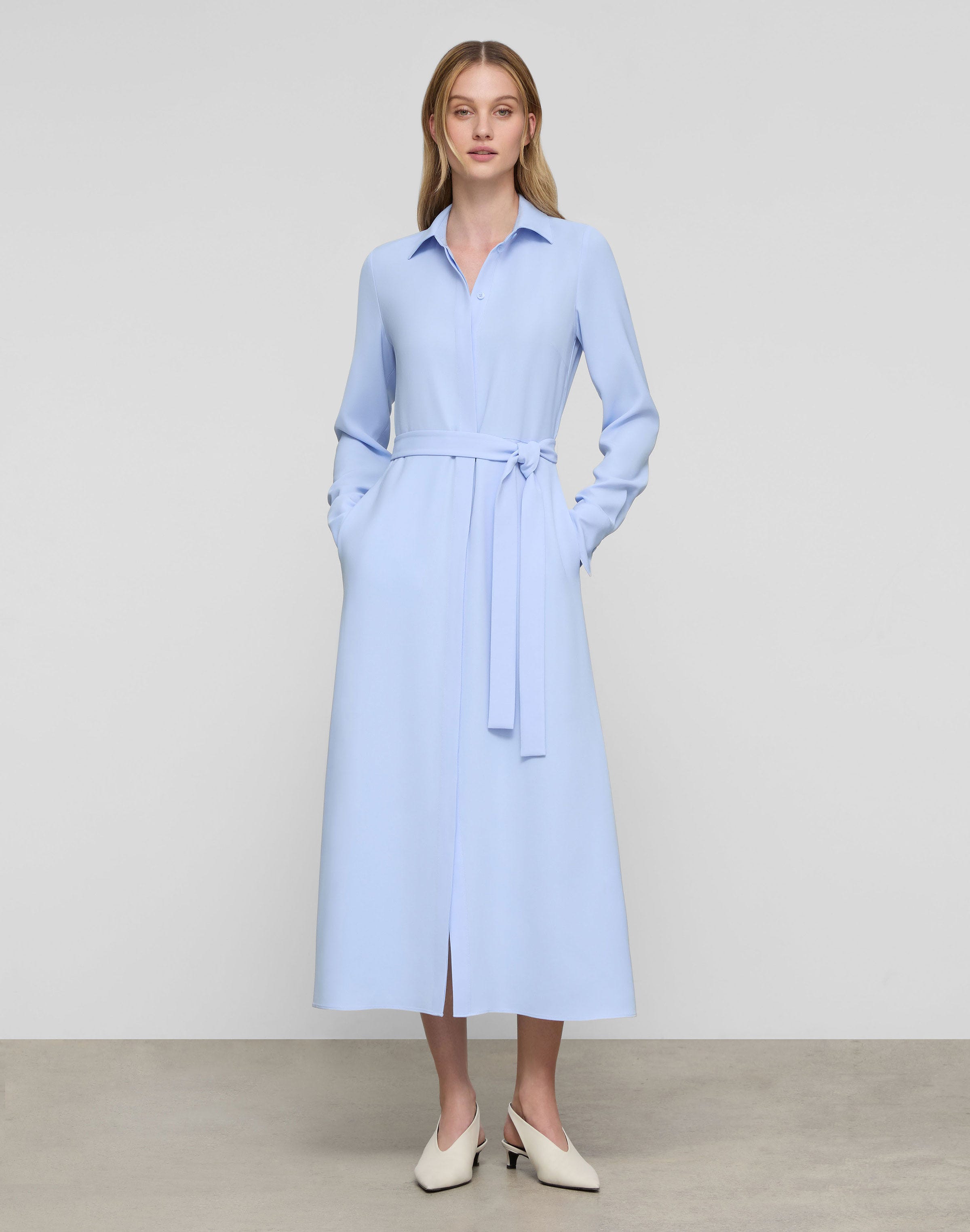 Plus-Size Responsible Finesse Crepe Belted Shirtdress