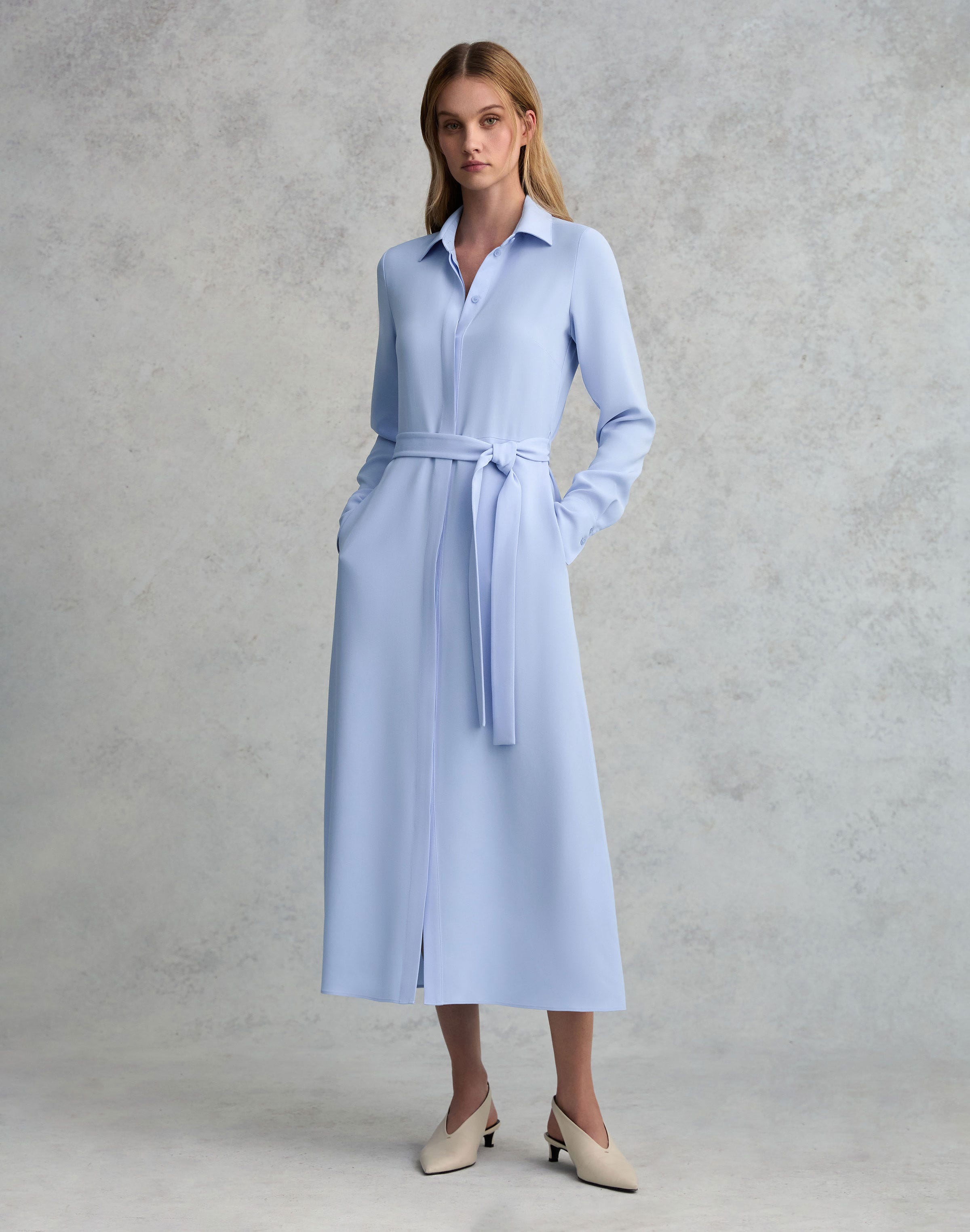 Plus-Size Responsible Finesse Crepe Belted Shirtdress