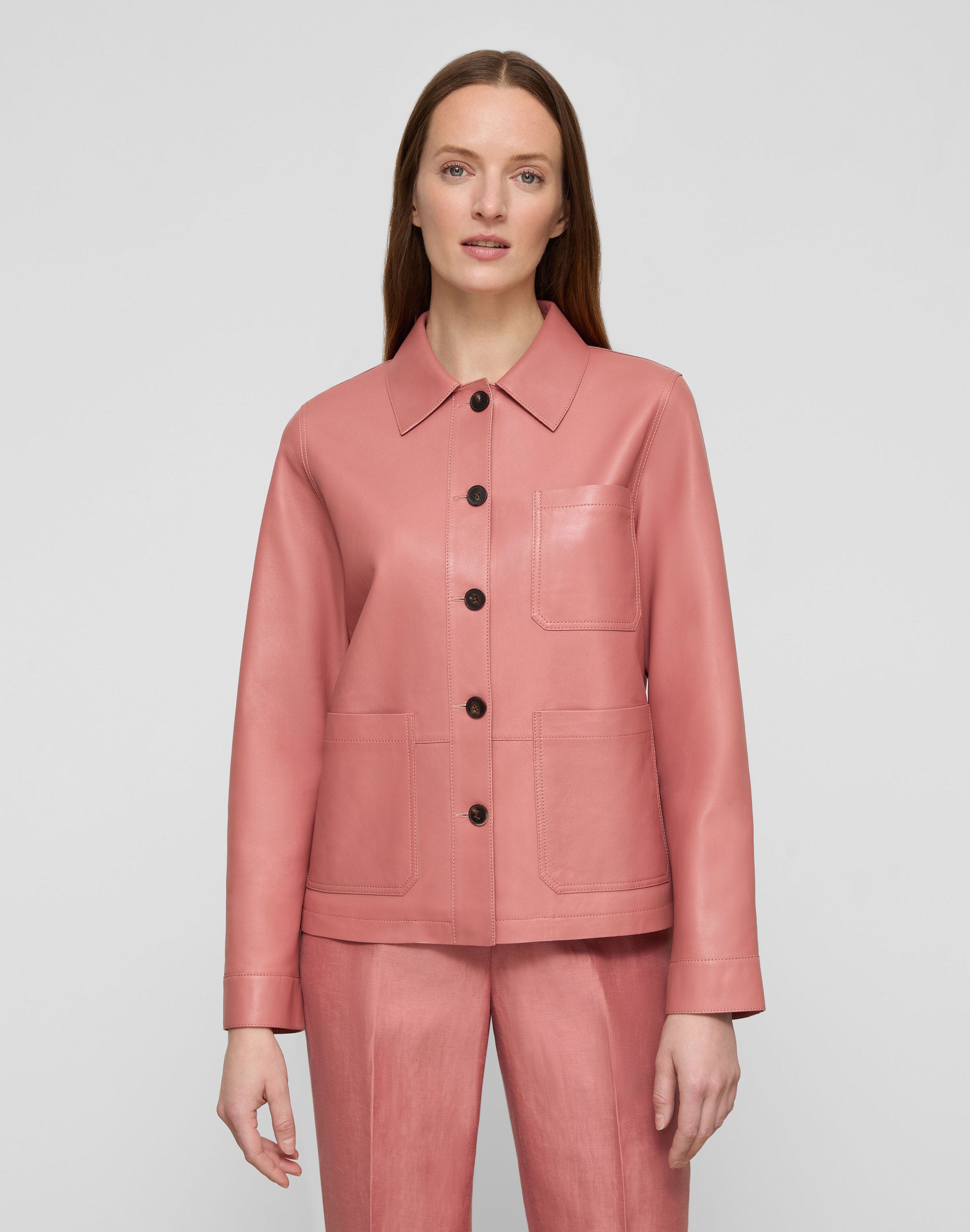 Plus-Size Nappa Leather Patch Pocket Jacket