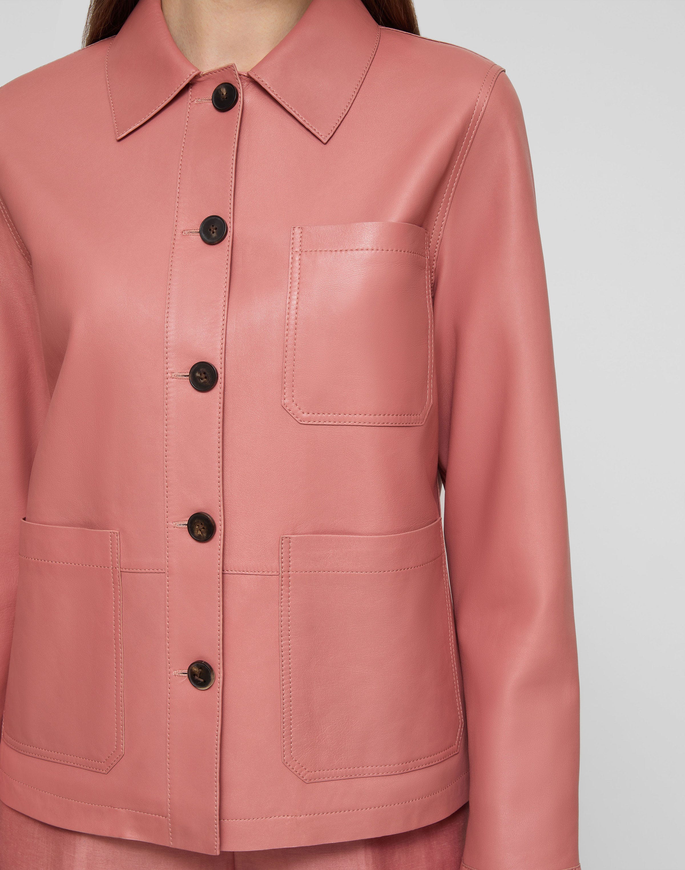 Plus-Size Nappa Leather Patch Pocket Jacket