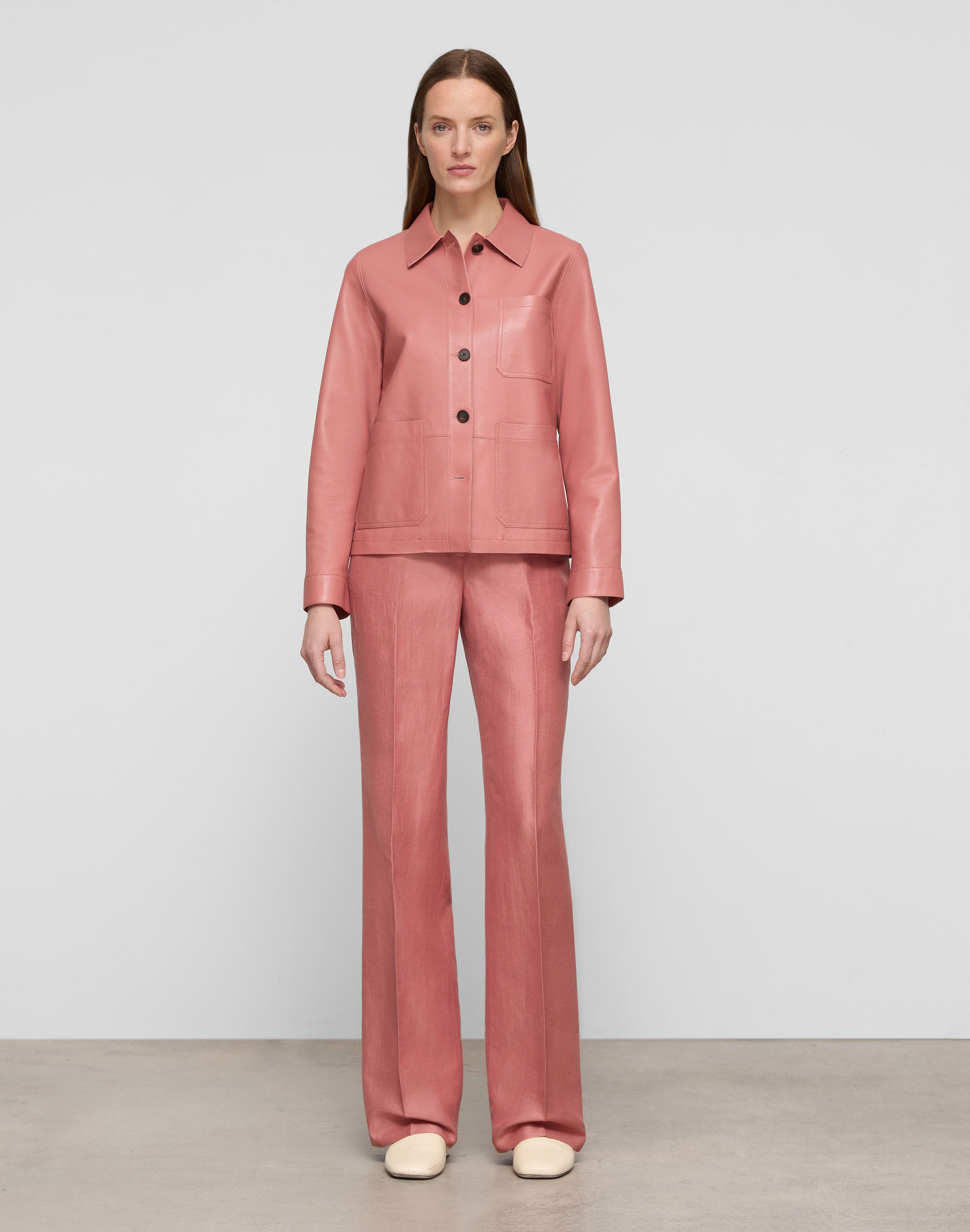 Plus-Size Nappa Leather Patch Pocket Jacket