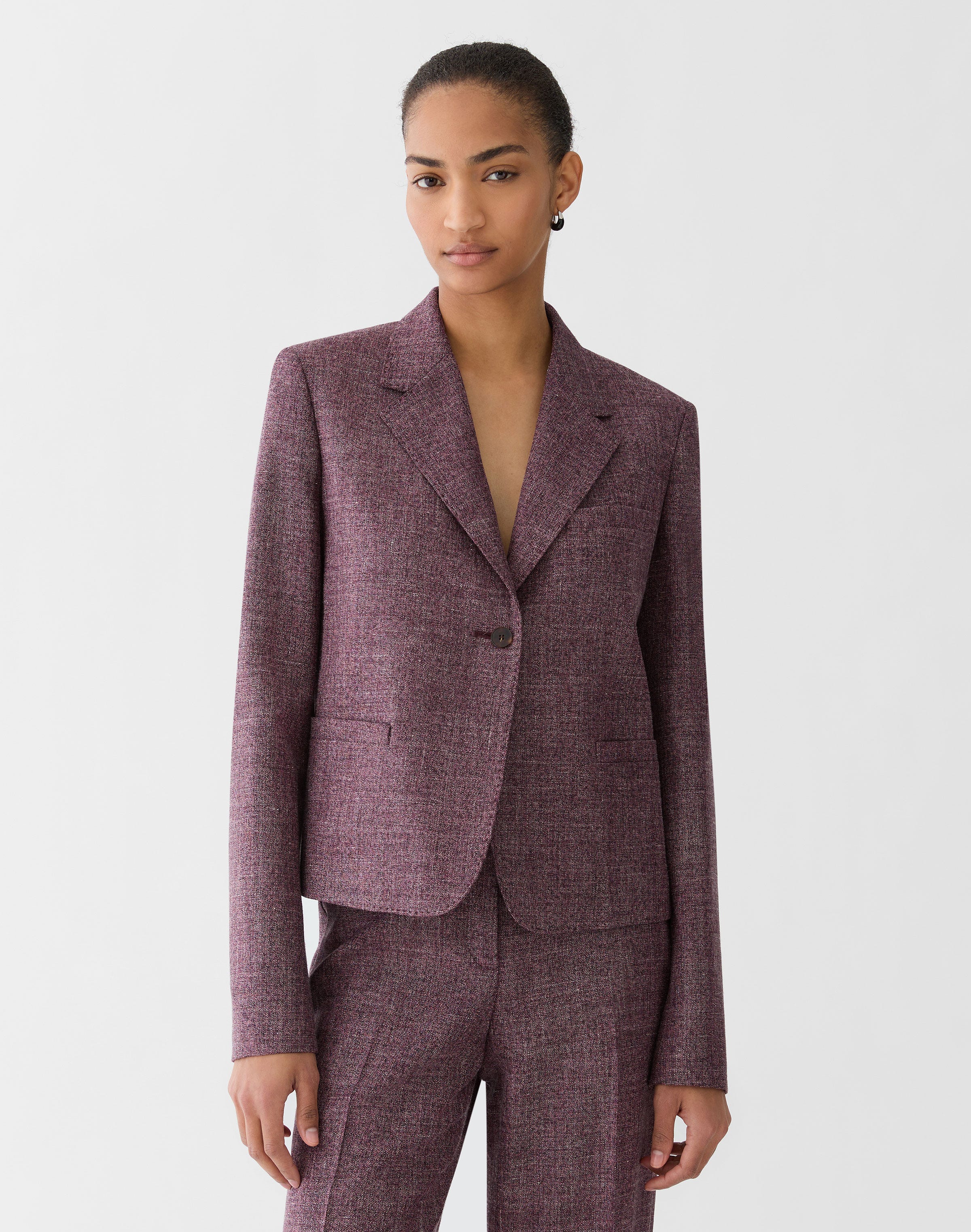 Petite Wool Mouliné Cropped Boyfriend Blazer