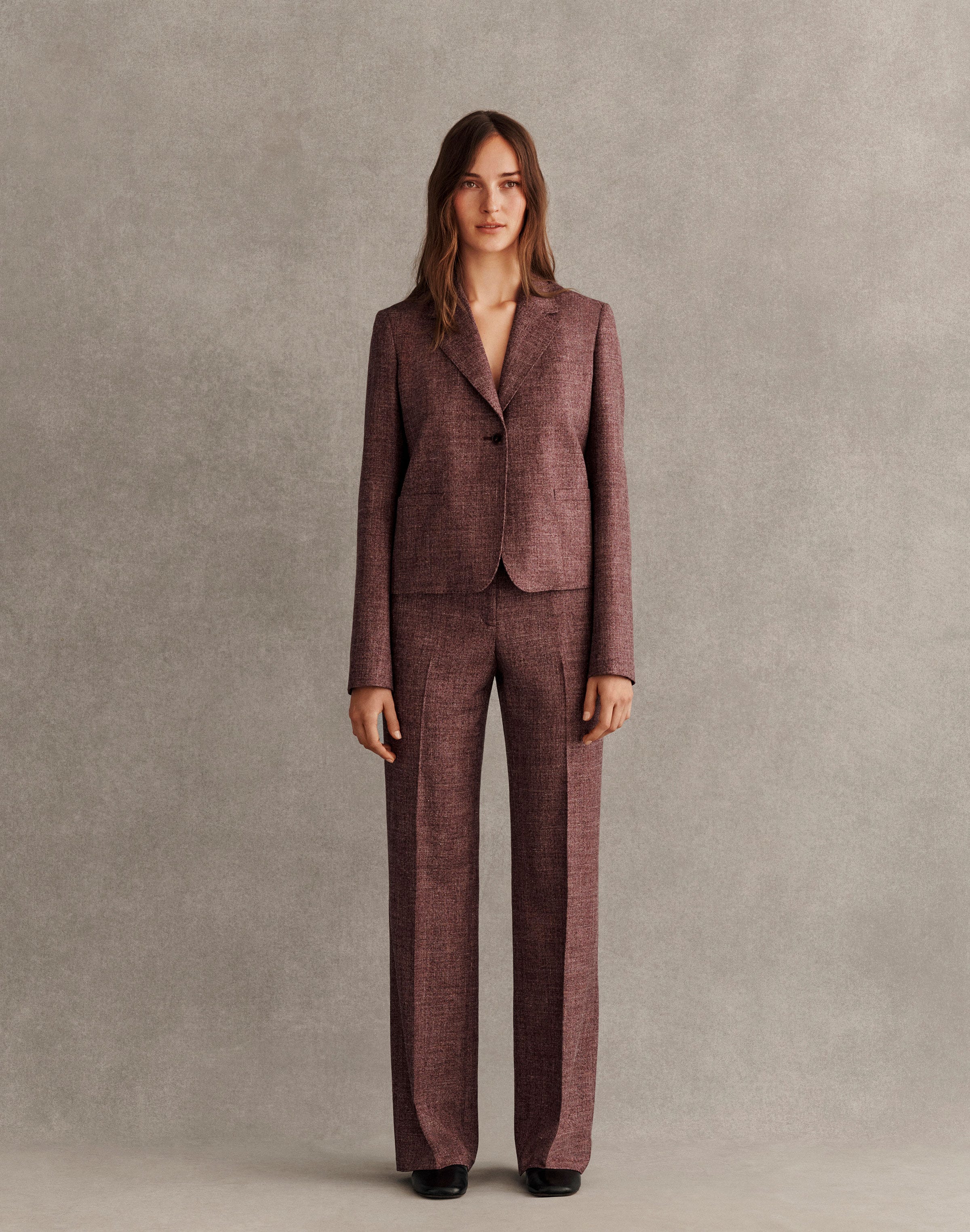 Petite Wool Mouliné Cropped Boyfriend Blazer