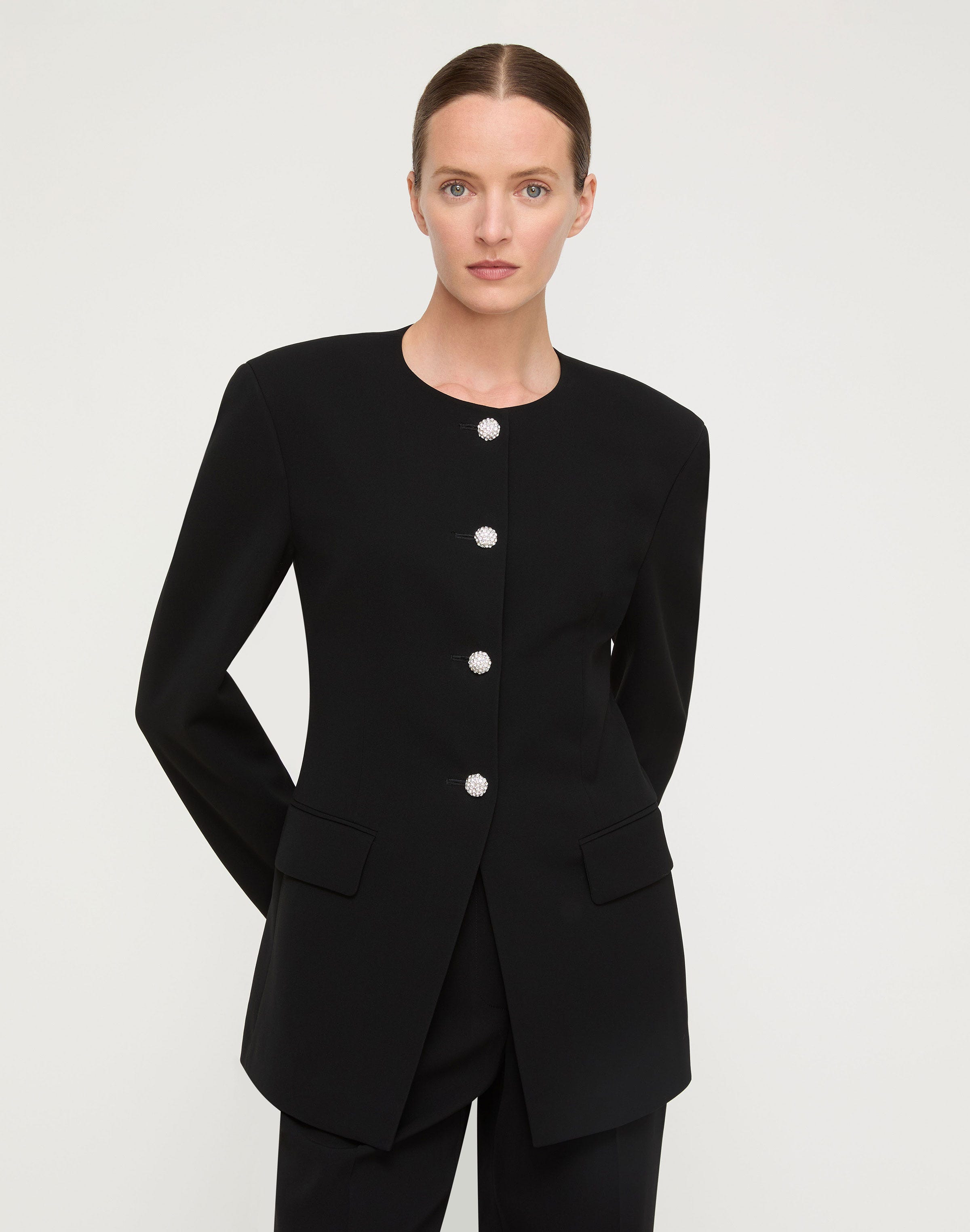 Plus-Size Responsible Finesse Crepe Cluster Button Jacket