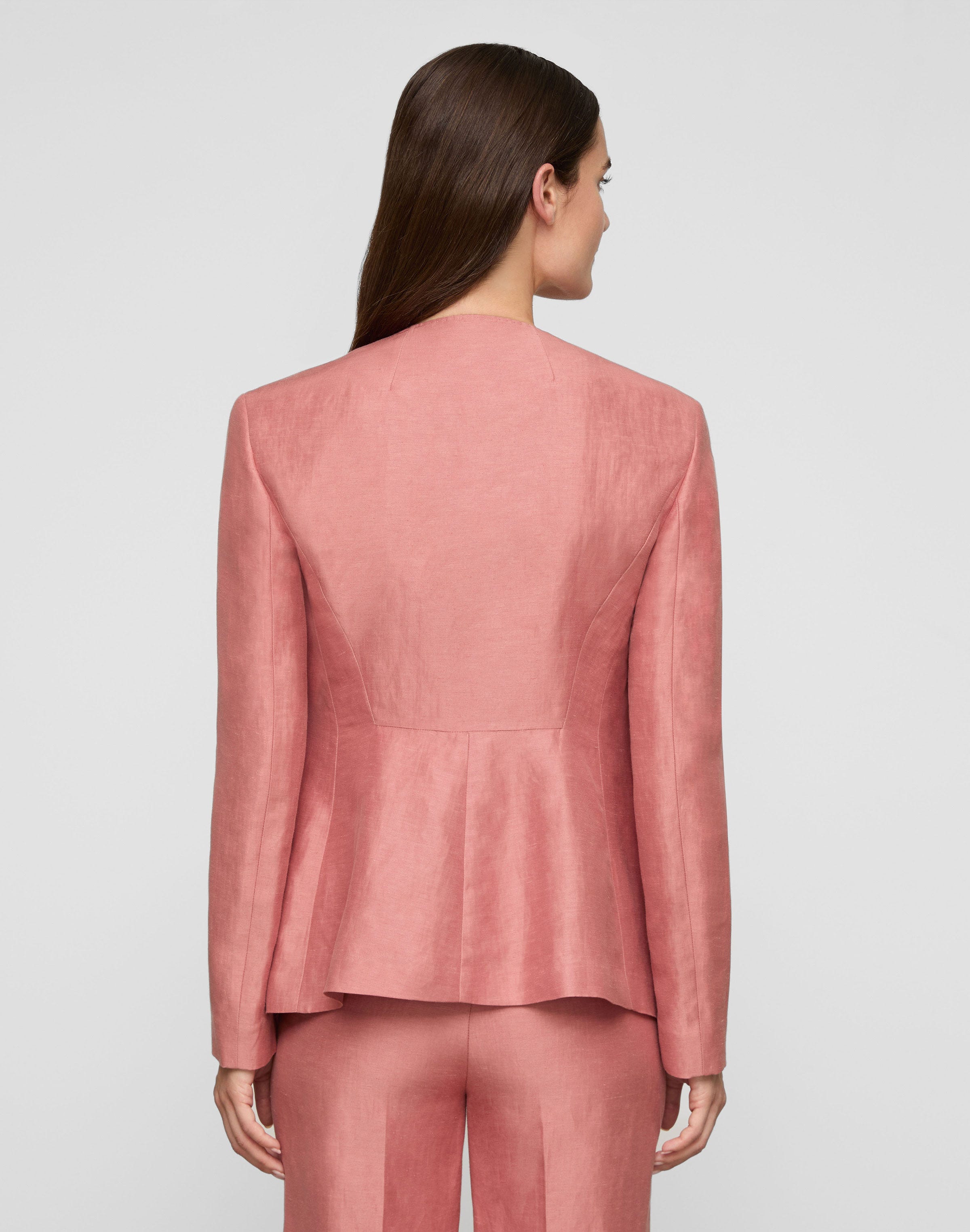 Linen-Viscose Open Front Collarless Blazer