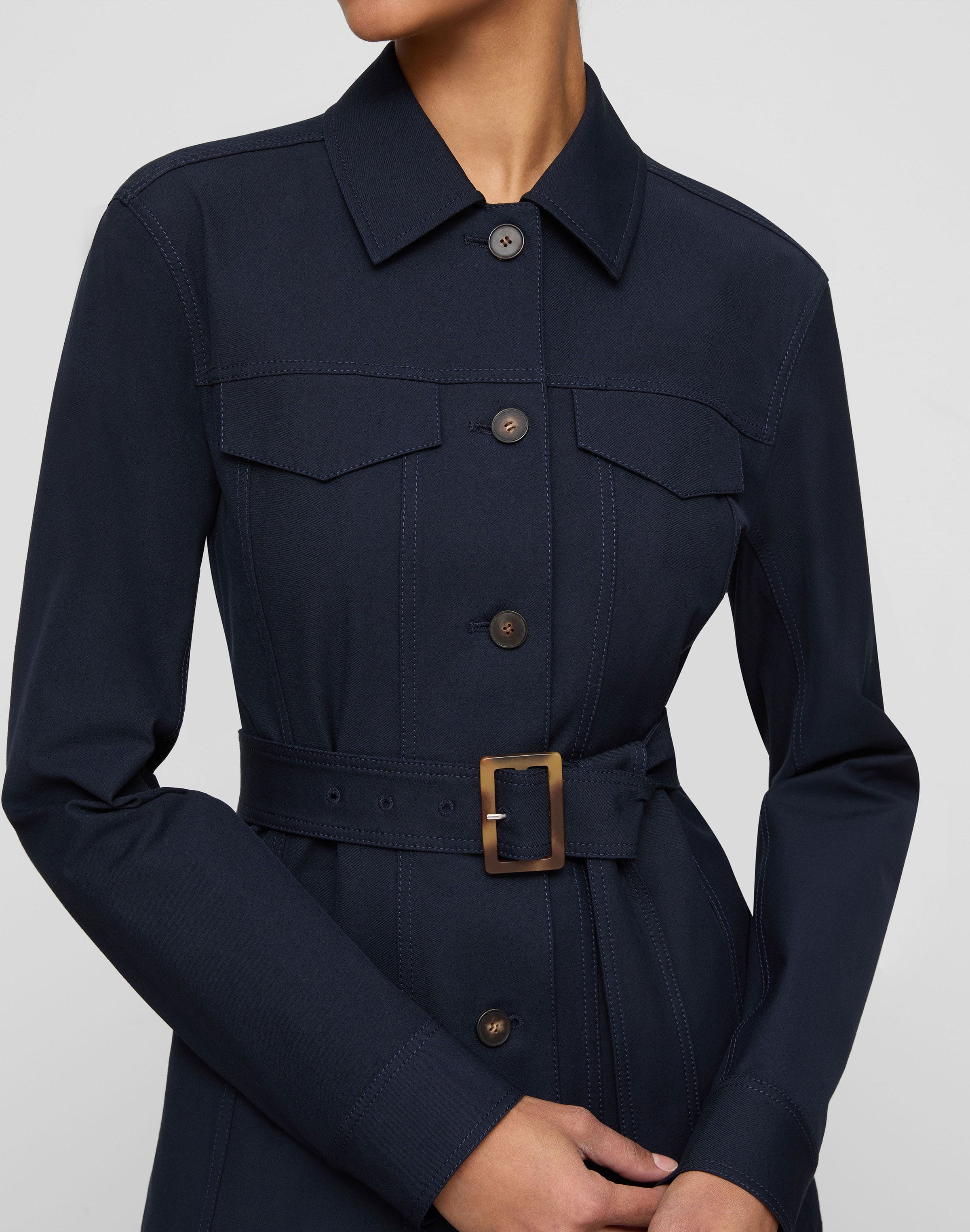 Petite Techno Stretch Twill Belted Jacket
