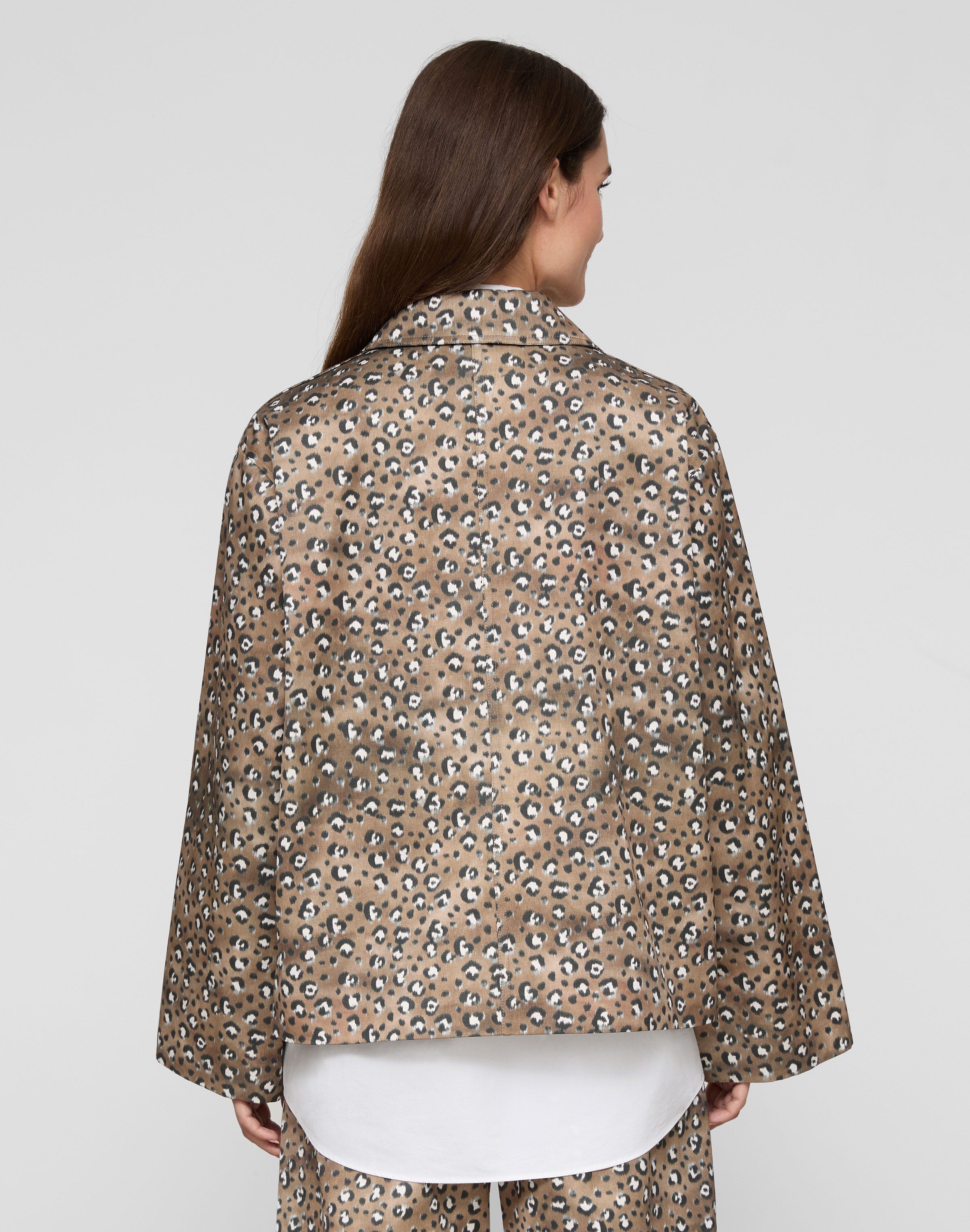 Plus-Size Leopard Print Cotton-Viscose Twill A-Line Topper