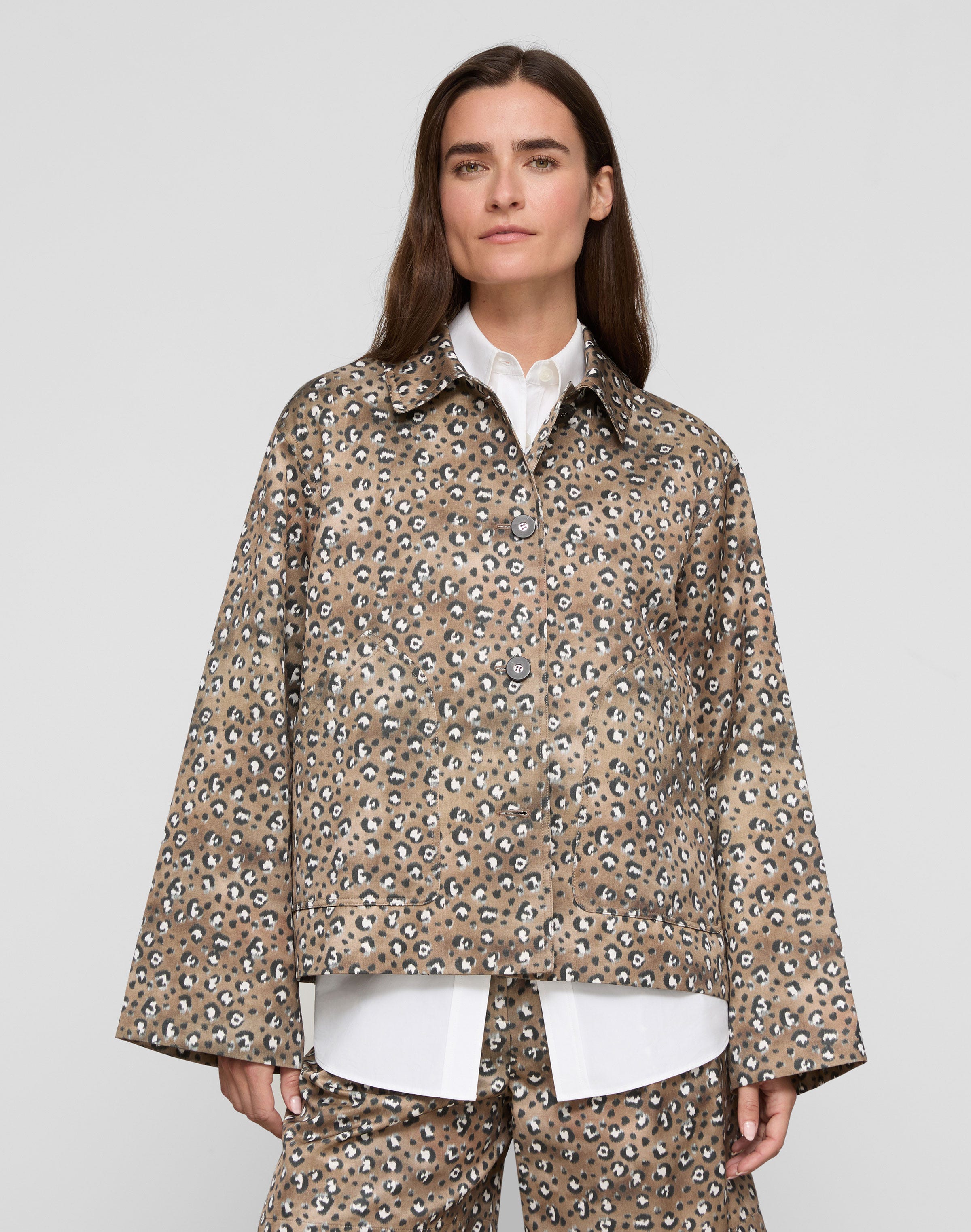 Plus-Size Leopard Print Cotton-Viscose Twill A-Line Topper
