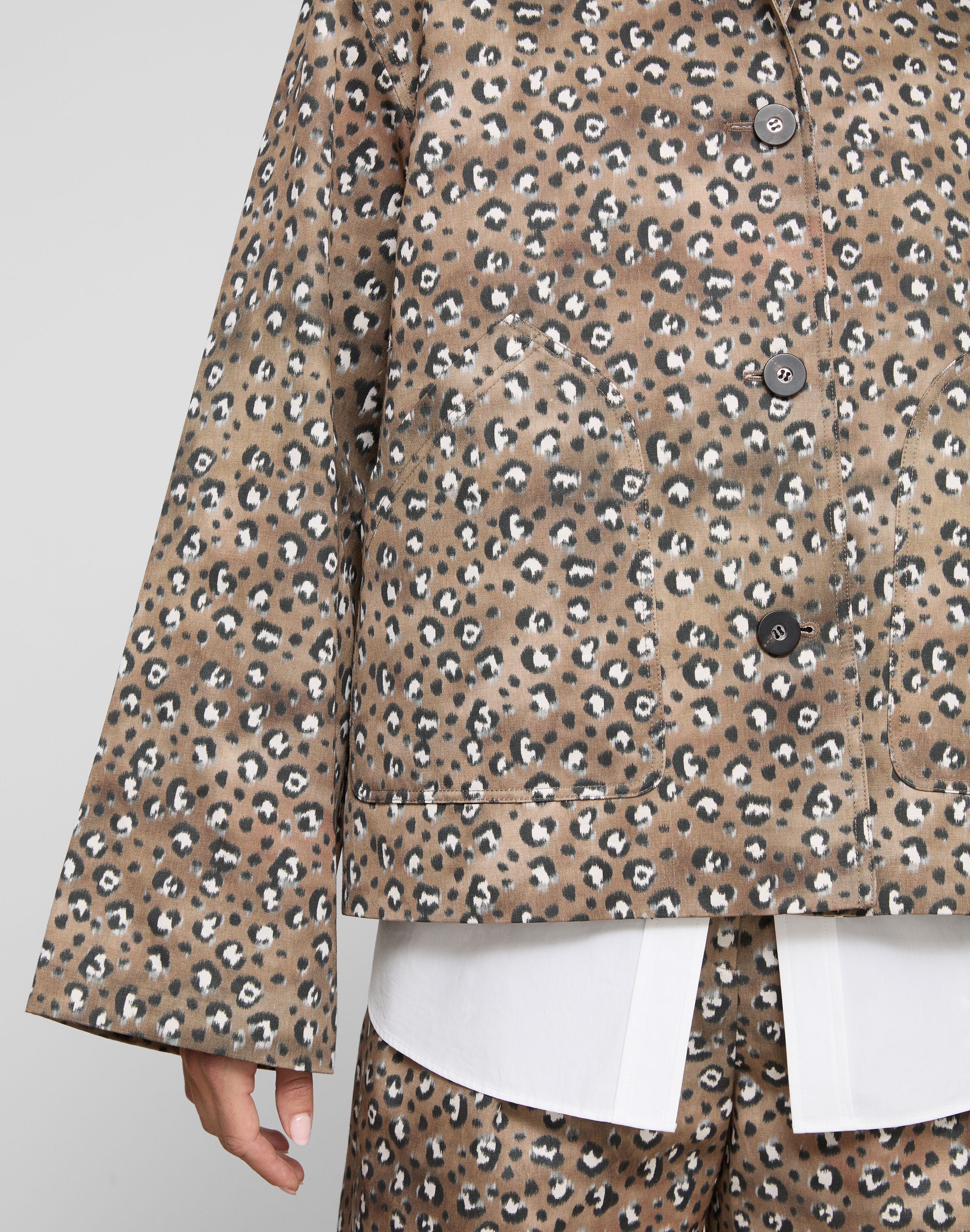 Plus-Size Leopard Print Cotton-Viscose Twill A-Line Topper