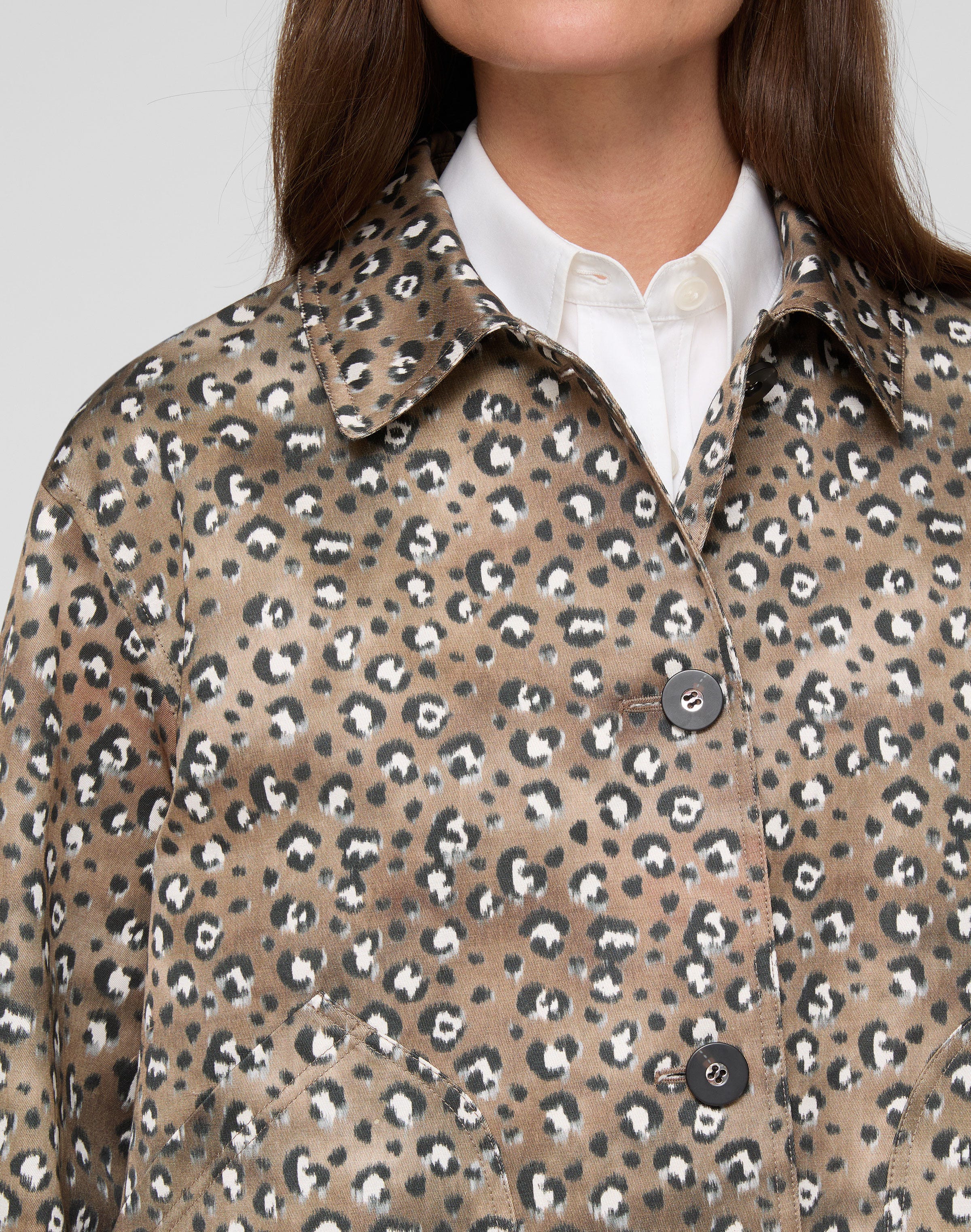 Plus-Size Leopard Print Cotton-Viscose Twill A-Line Topper