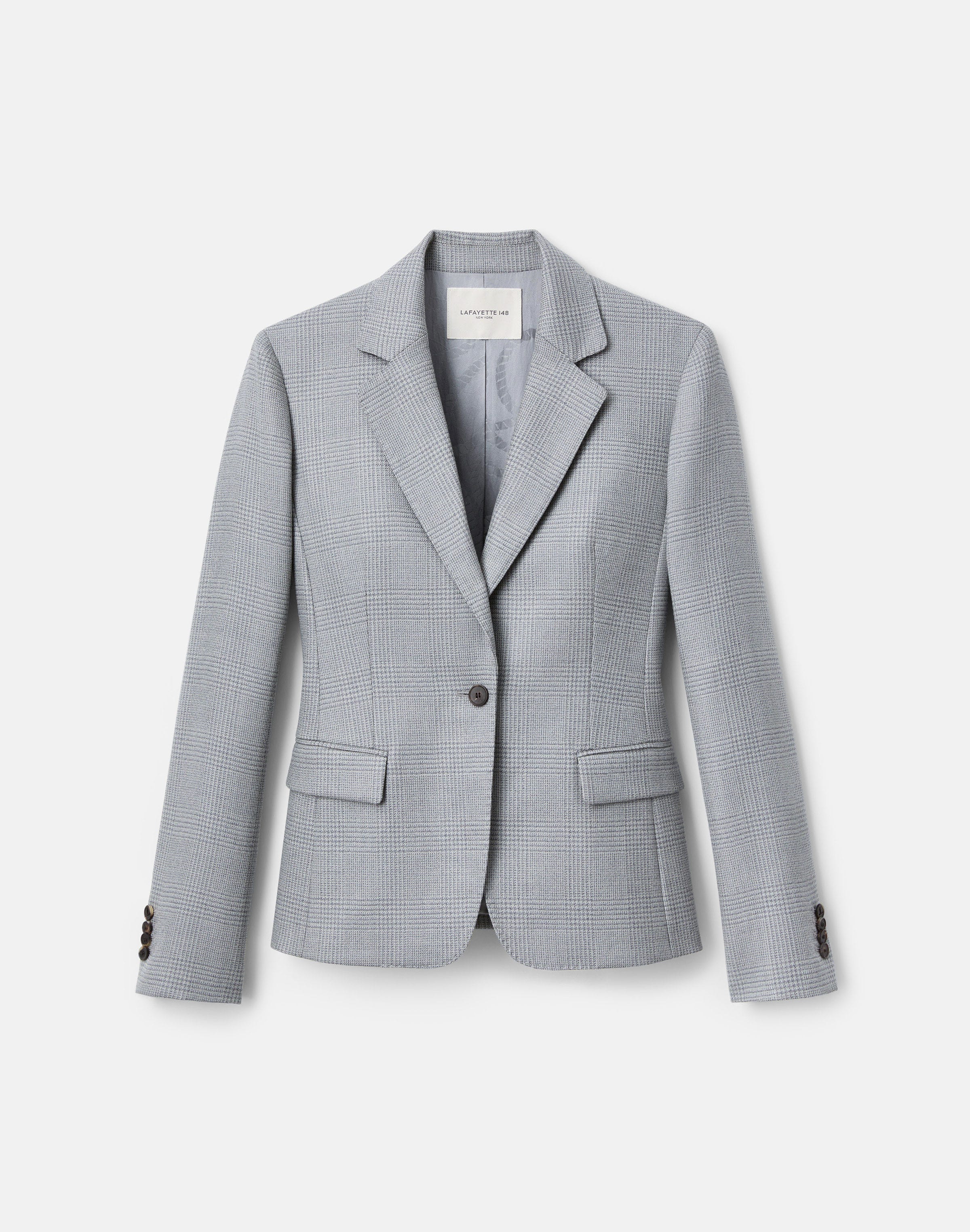 Petite Wool Glen Plaid Single Button Blazer