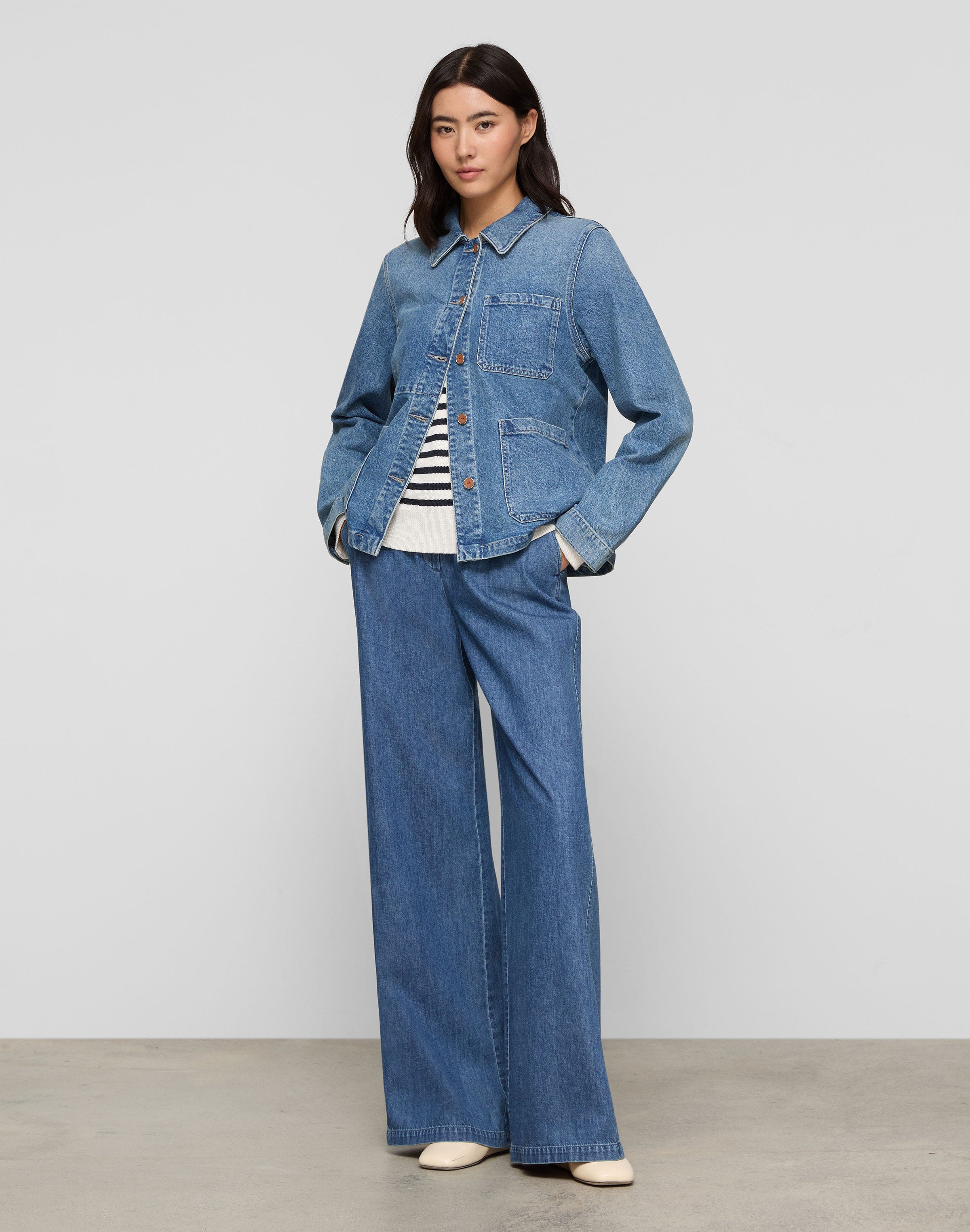Chambray Charles Wide Leg Pant