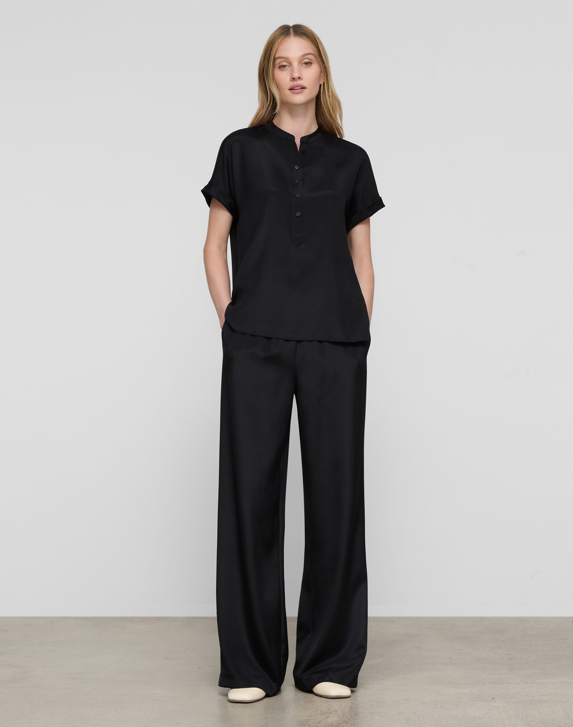 Organic Silk Stretch Georgette Penn Wide Leg Pant