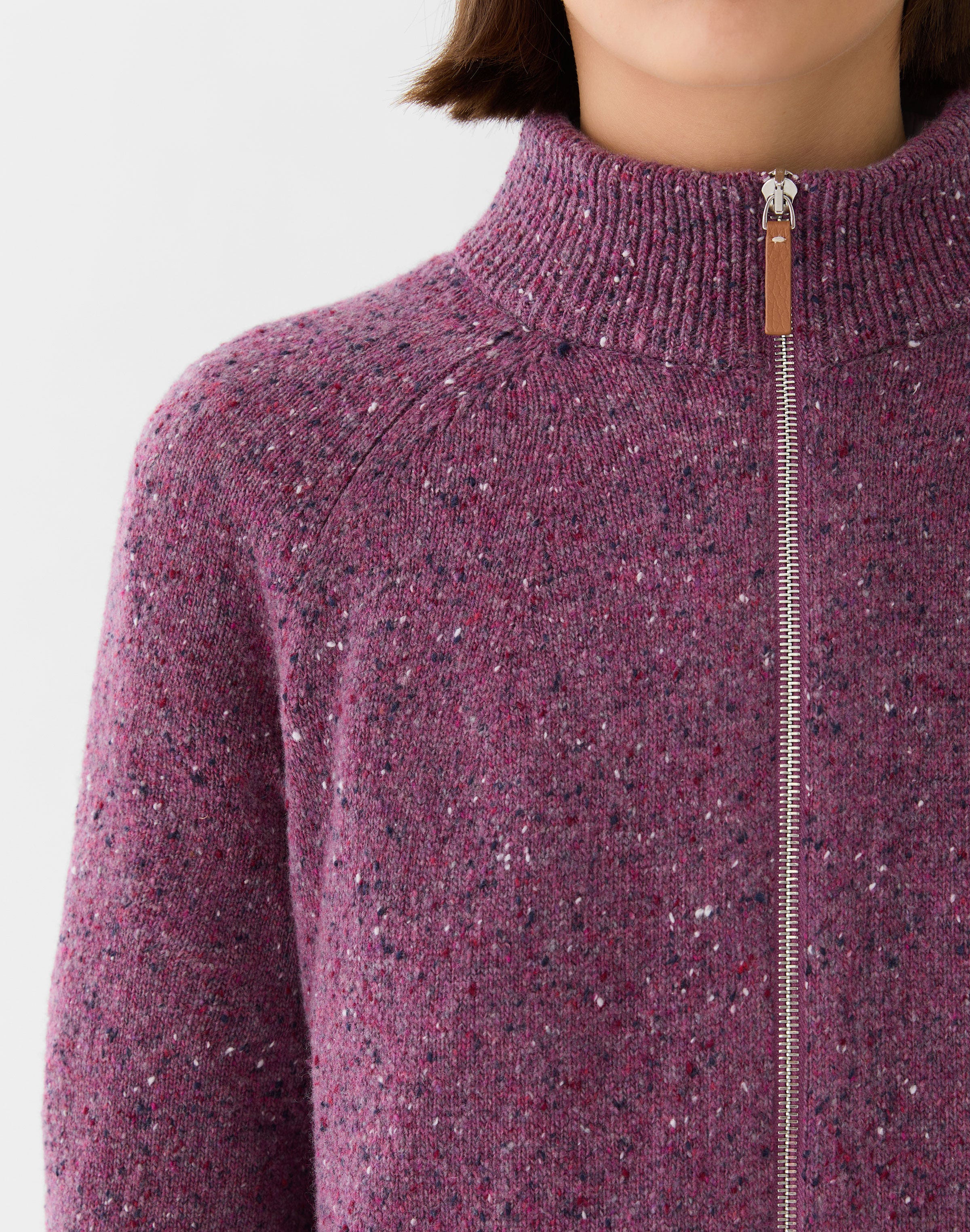 Petite Cashmere Donegal Zip Front Cardigan