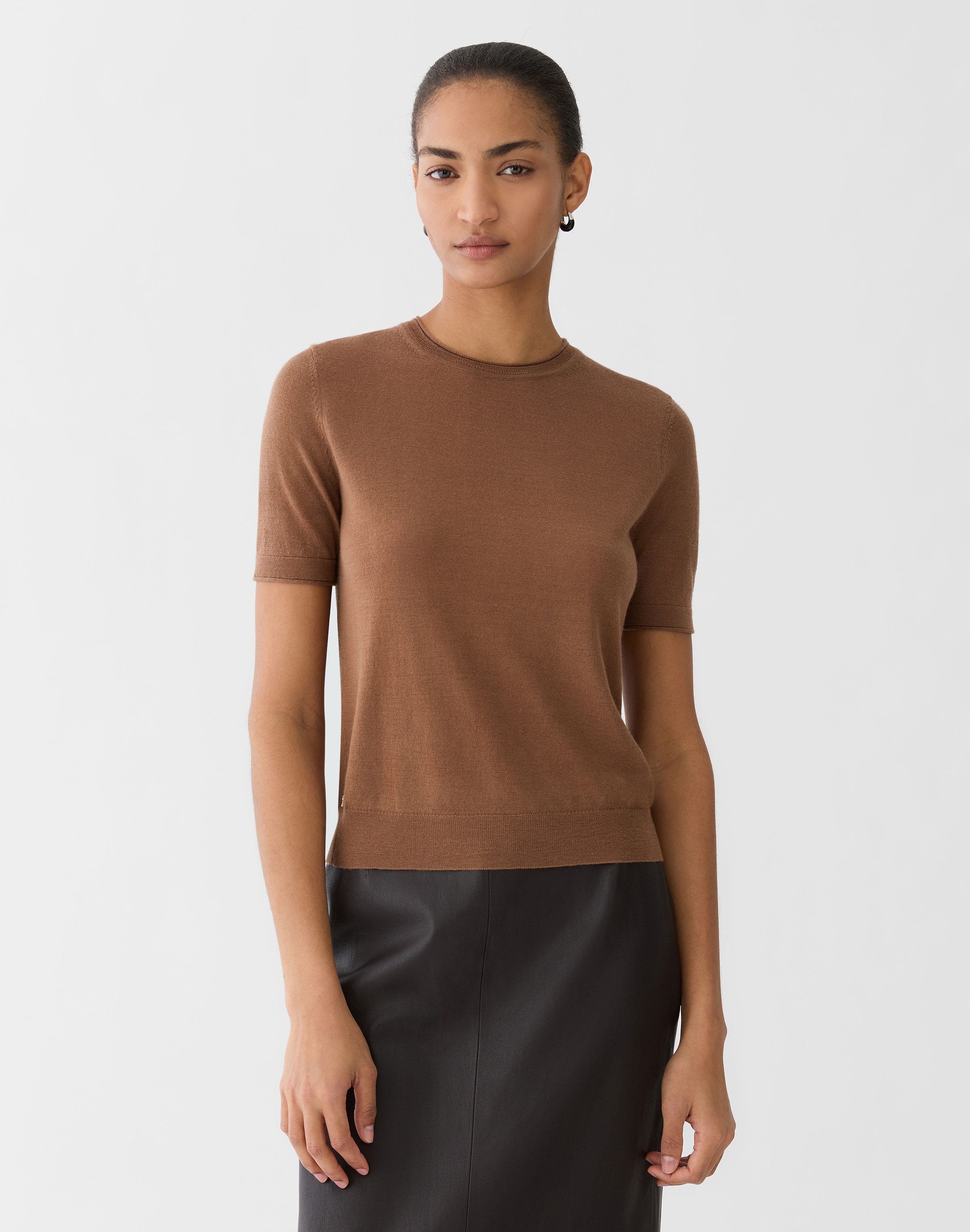 Petite Fine Gauge Cashmere Crewneck Short Sleeve Sweater