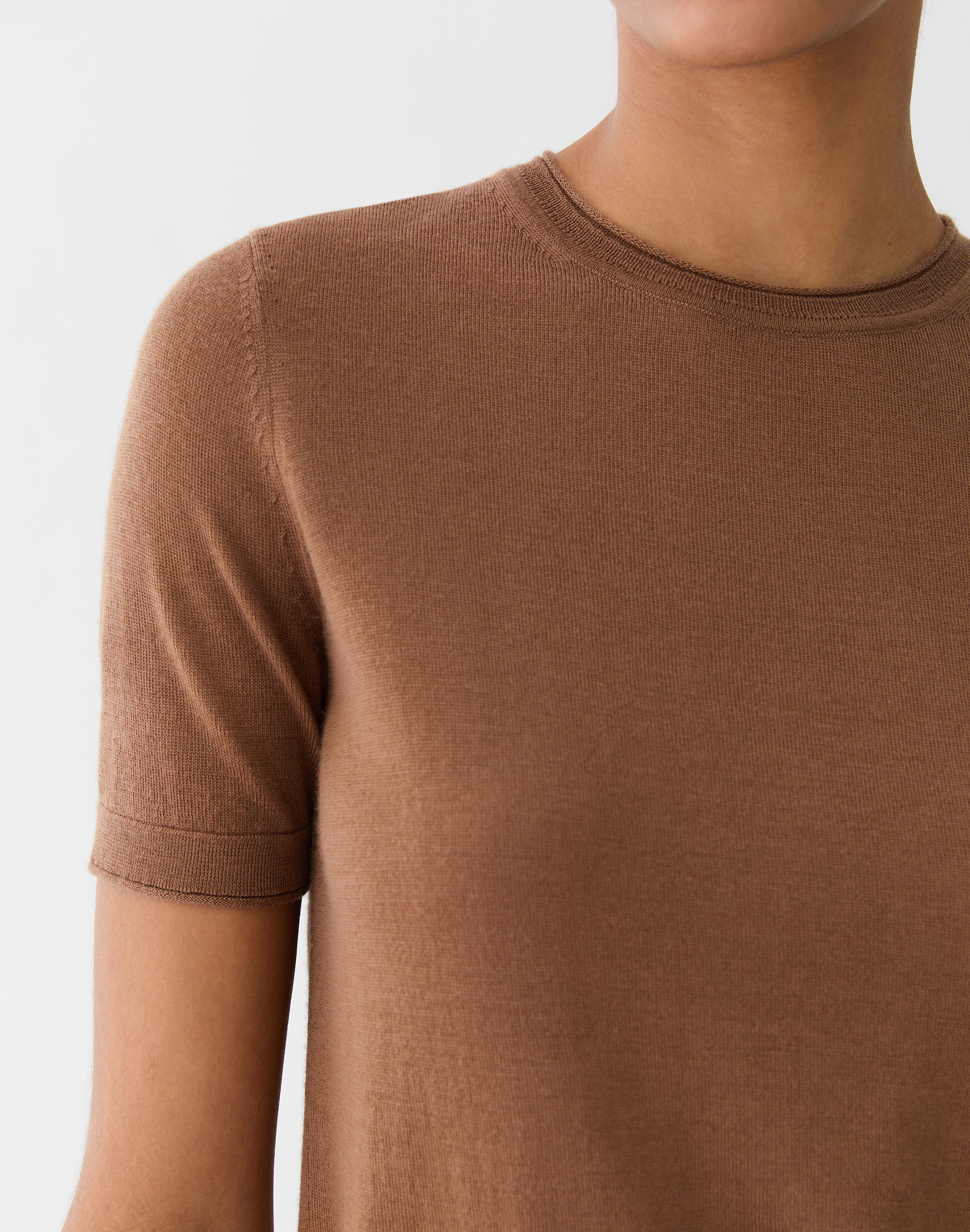 Petite Fine Gauge Cashmere Crewneck Short Sleeve Sweater