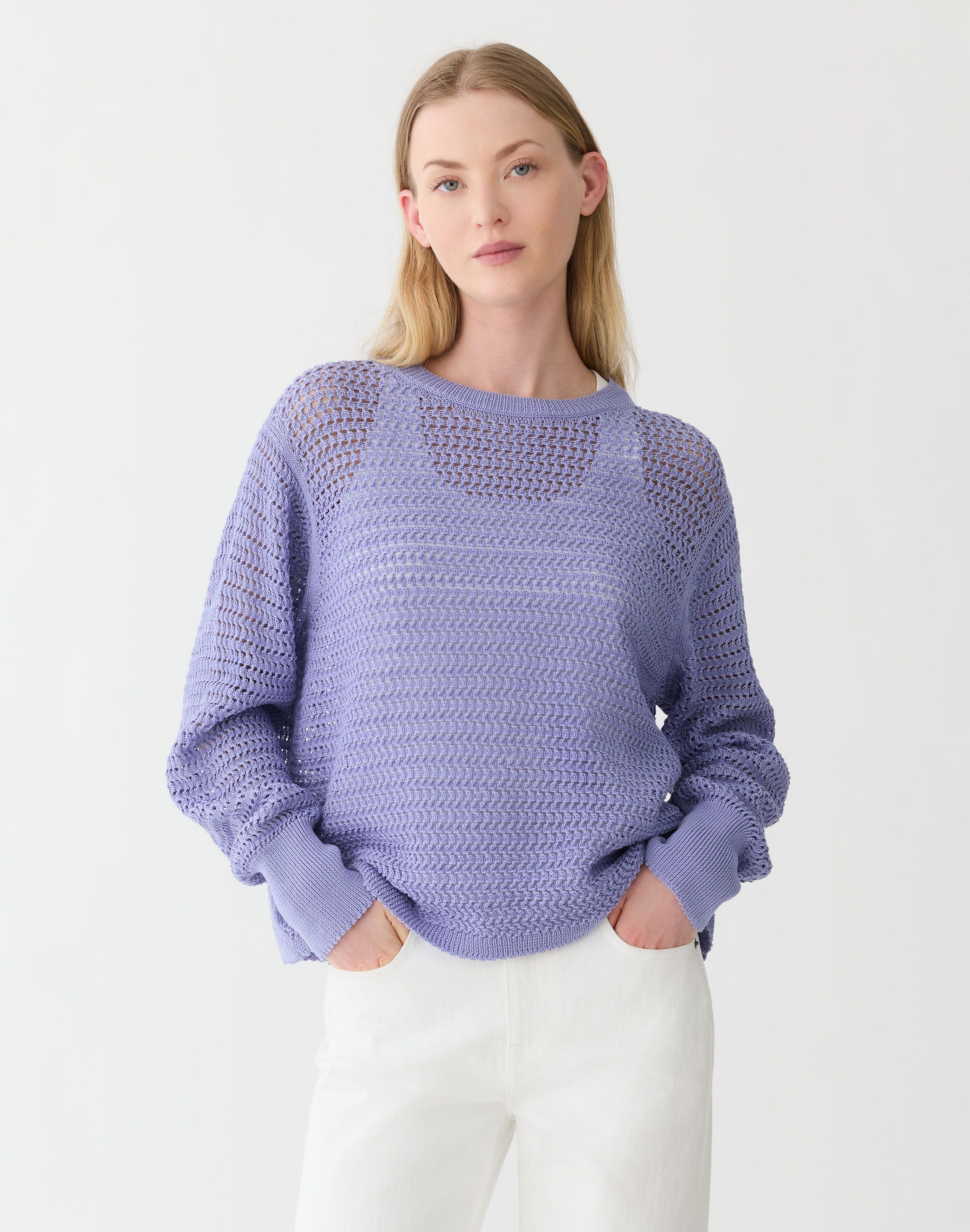 Petite Fine Cotton Rope Open Knit Sweater