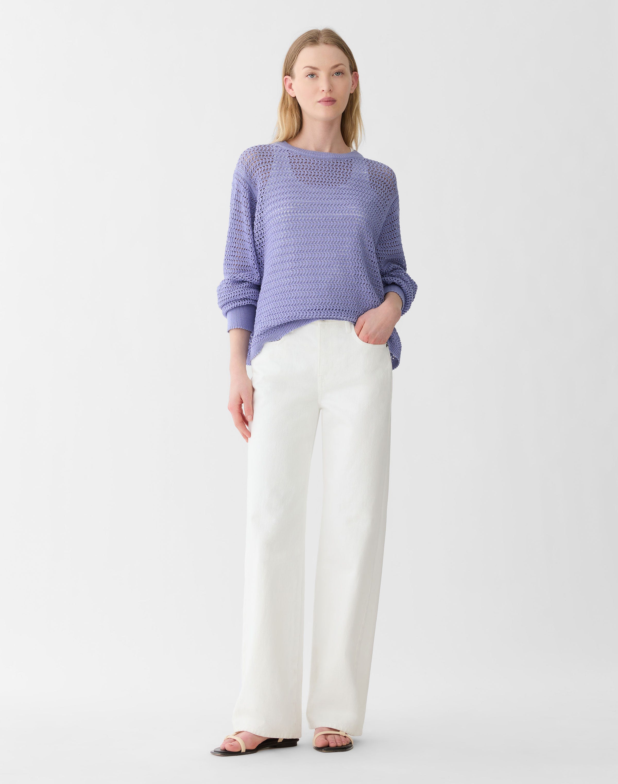 Petite Fine Cotton Rope Open Knit Sweater