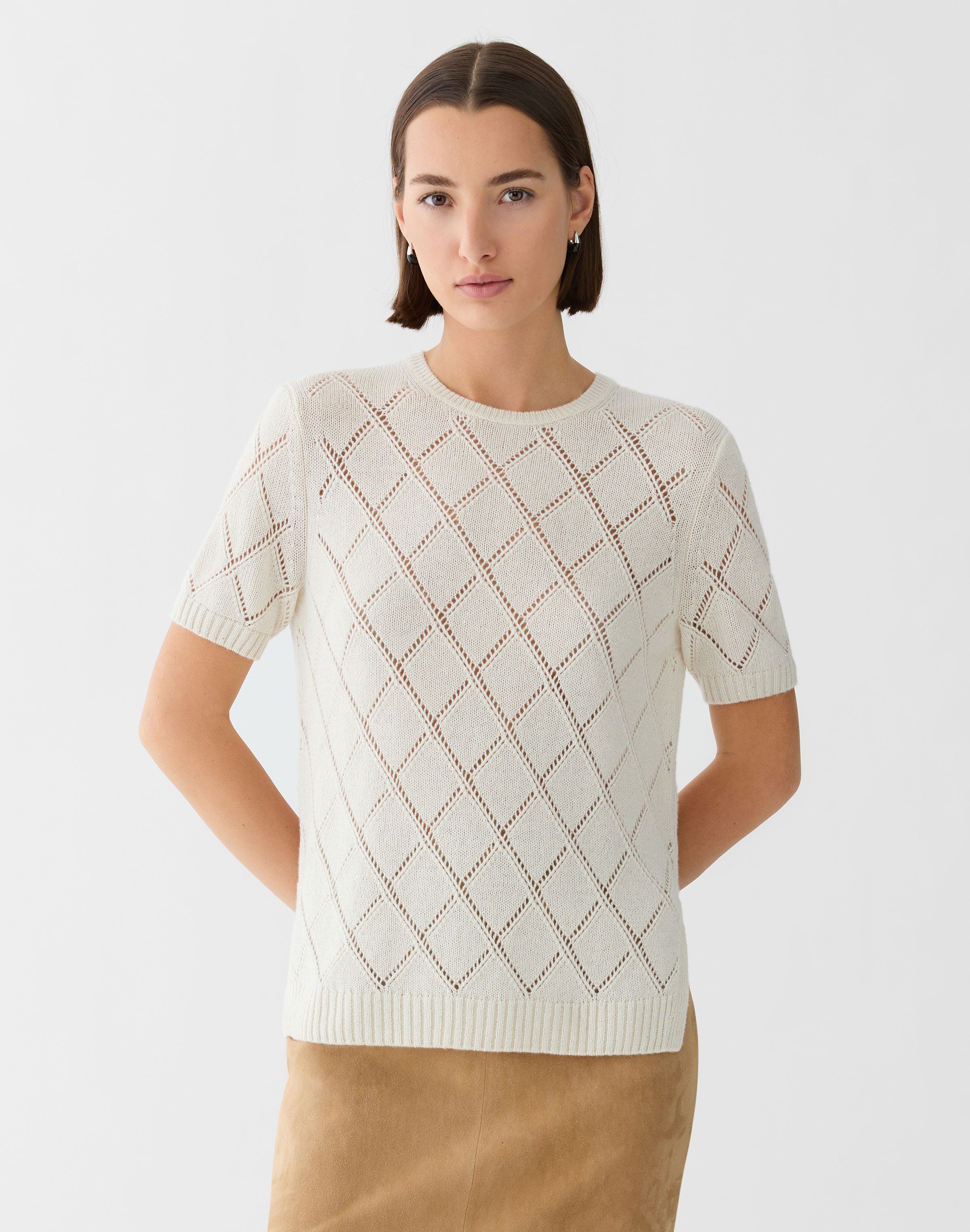 Petite Cashmere-Sequin Silk Pointelle Sweater