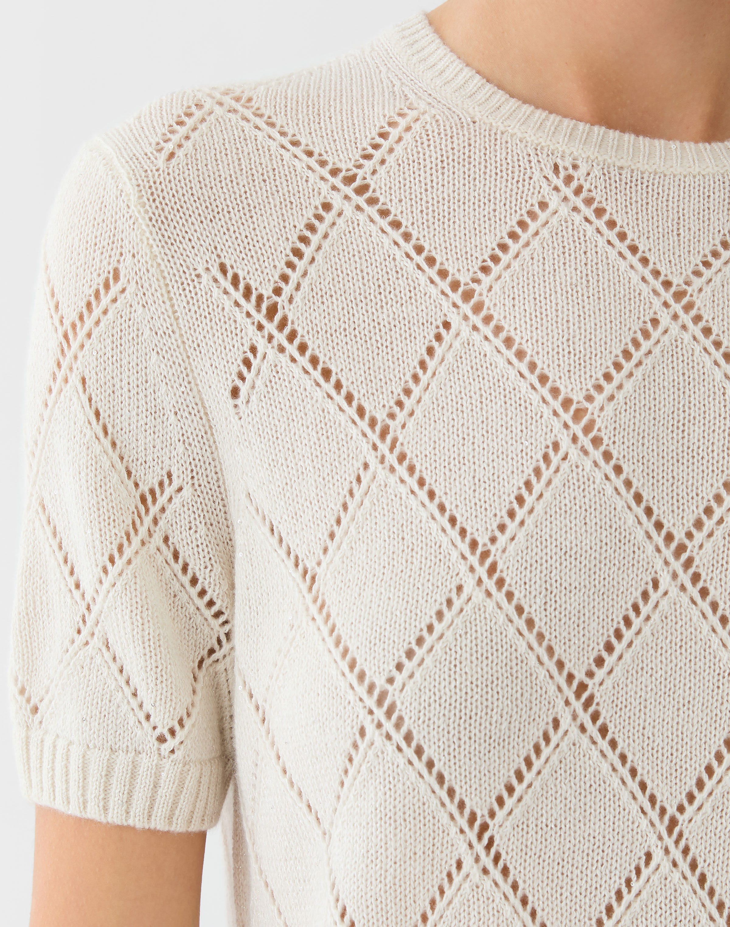 Petite Cashmere-Sequin Silk Pointelle Sweater