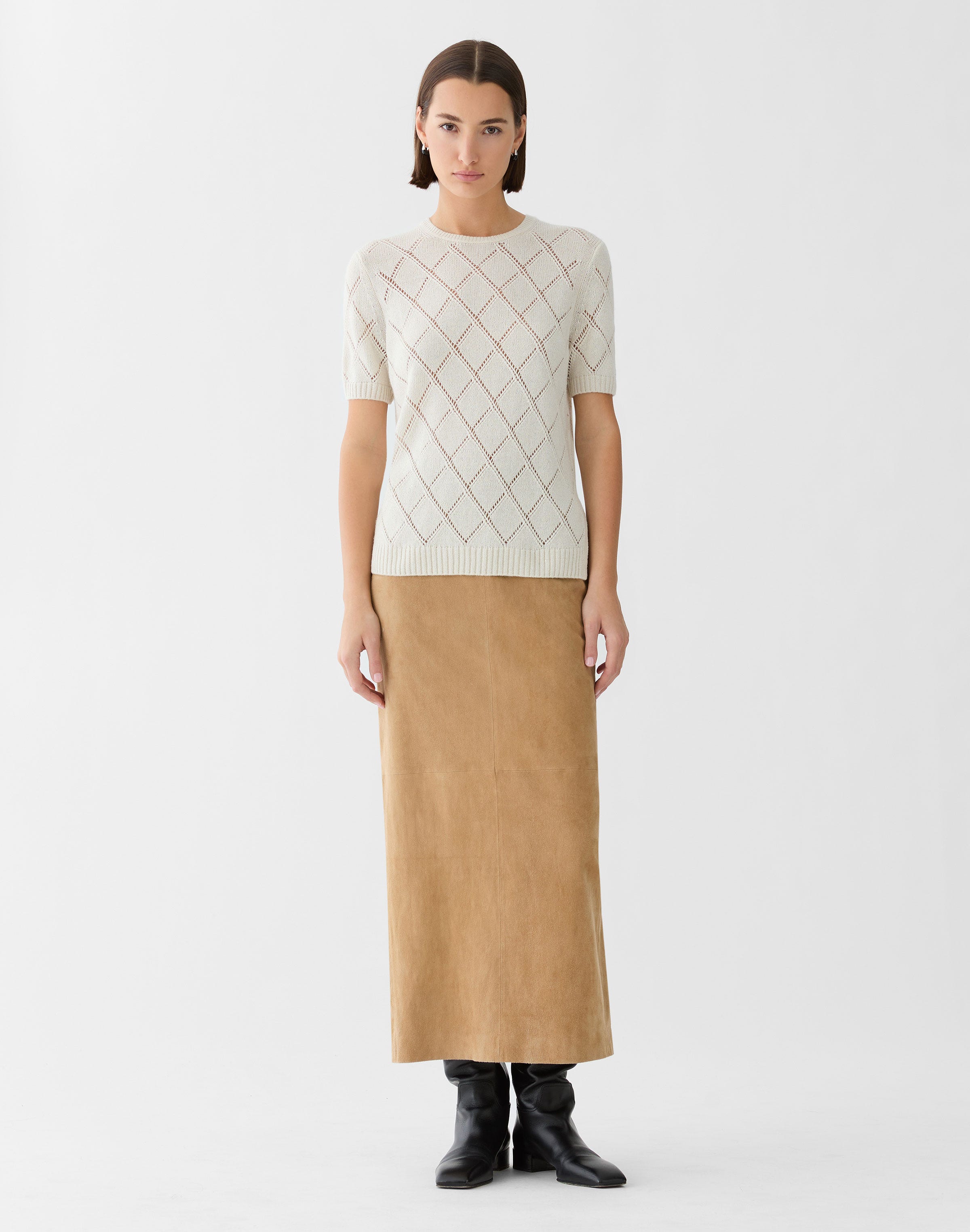 Petite Cashmere-Sequin Silk Pointelle Sweater