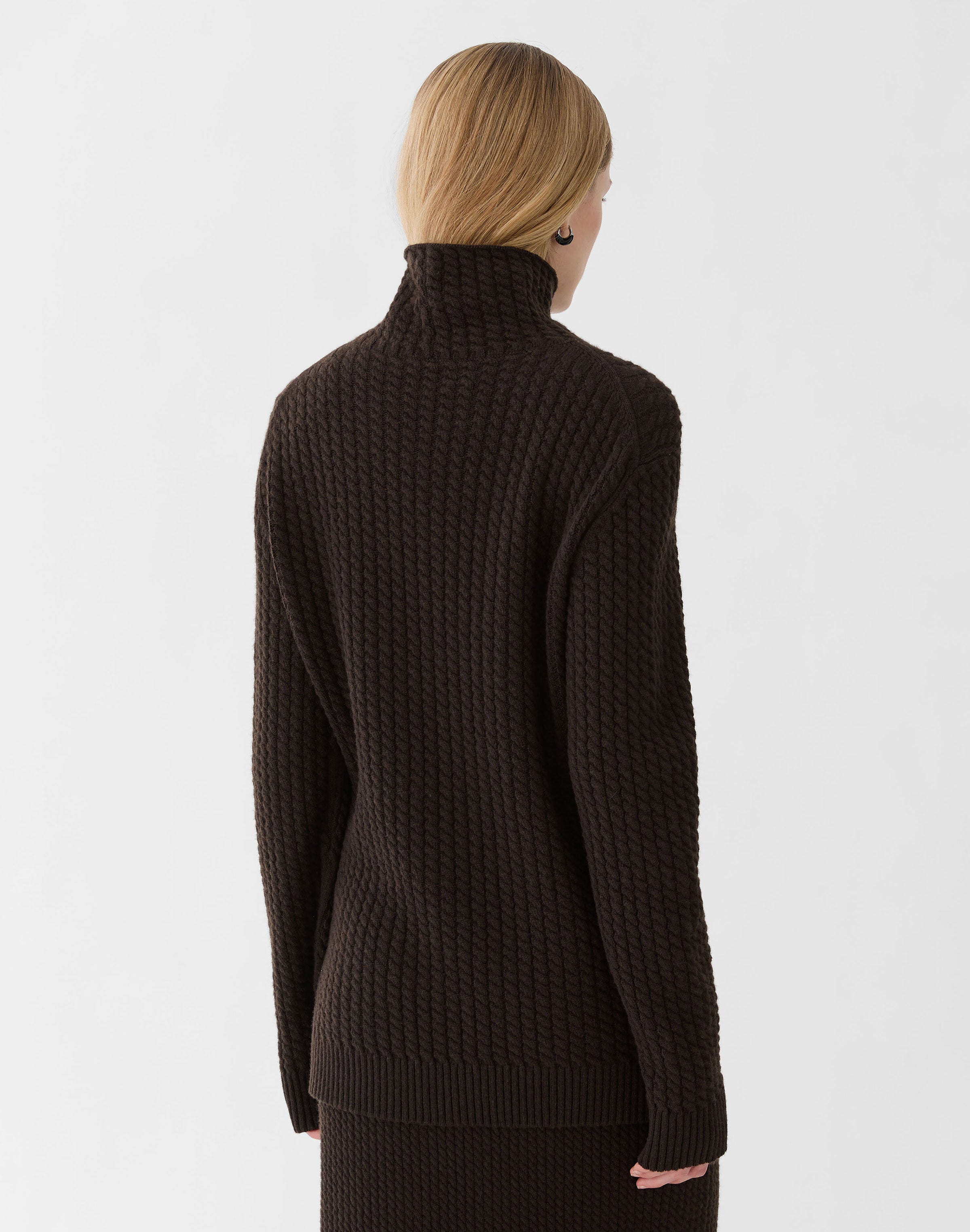 Petite Cashmere Cable Knit Stand Collar Sweater