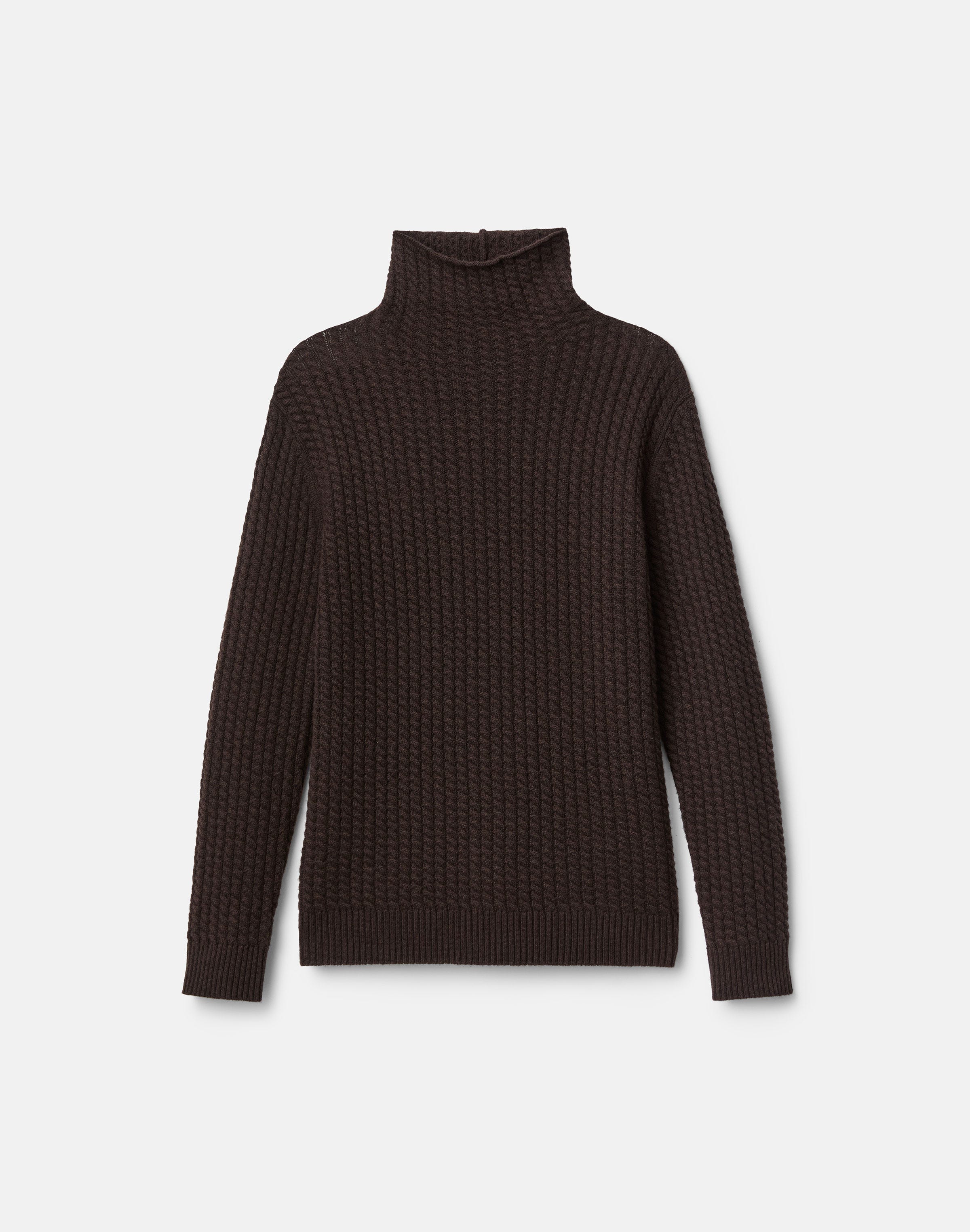 Petite Cashmere Cable Knit Stand Collar Sweater